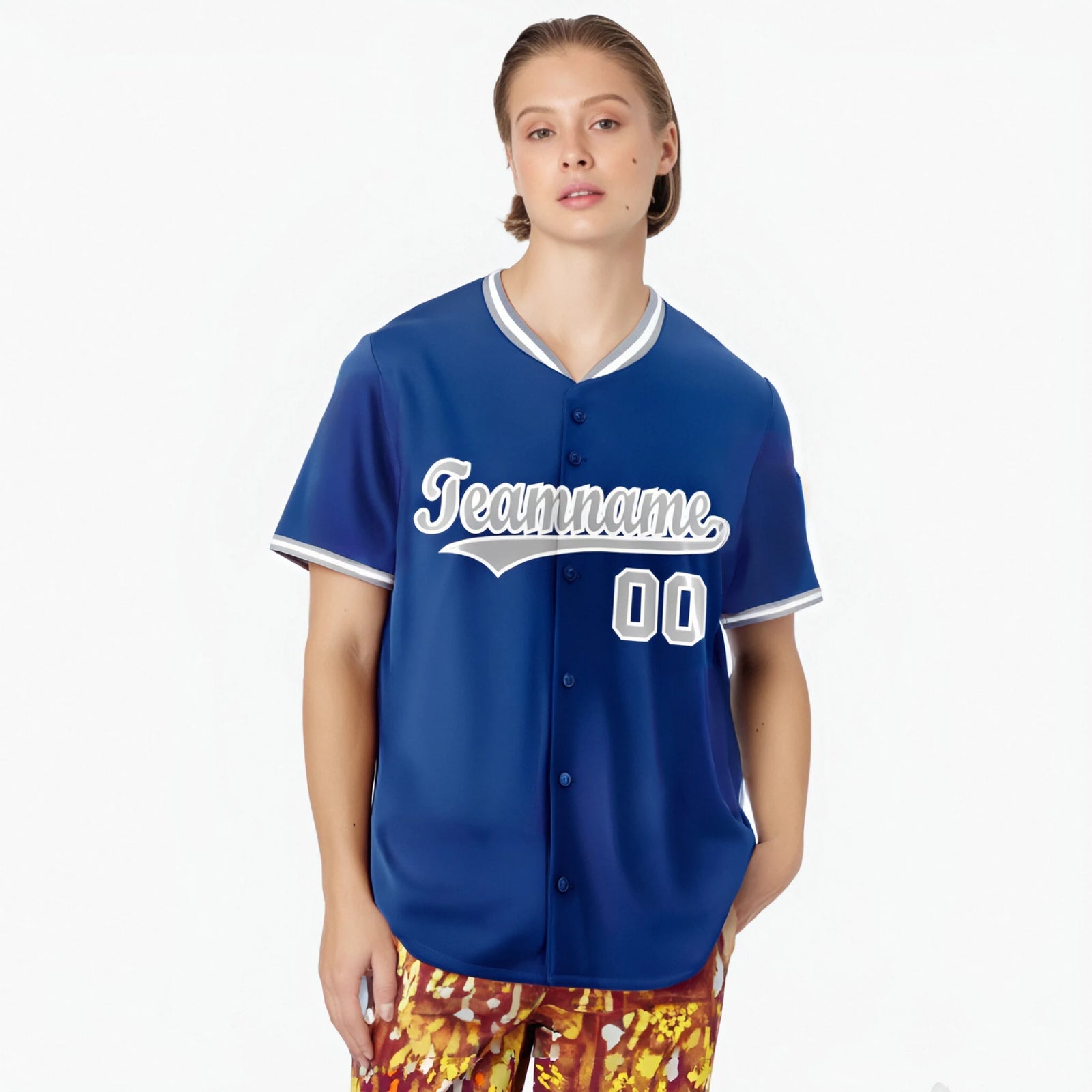 Custom Royal Blue Gray White Authentic Baseball Jersey