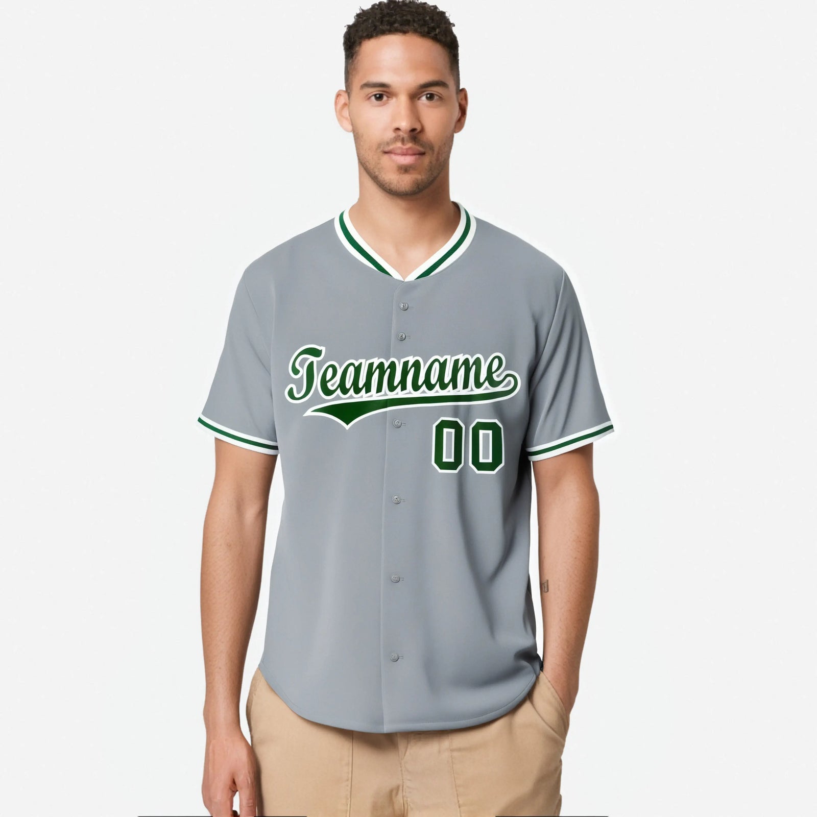Custom Gray Kelly Green White Authentic Baseball Jersey
