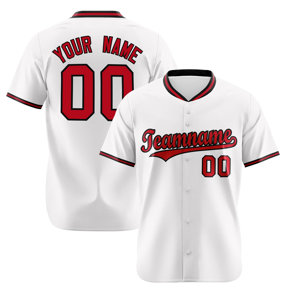 Custom White Black Red Authentic Baseball Jersey