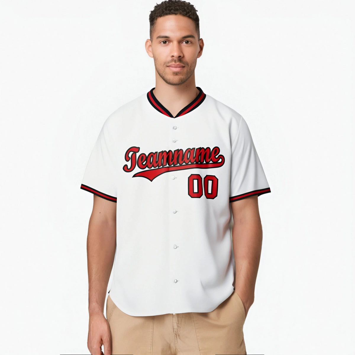 Custom White Black Red Authentic Baseball Jersey