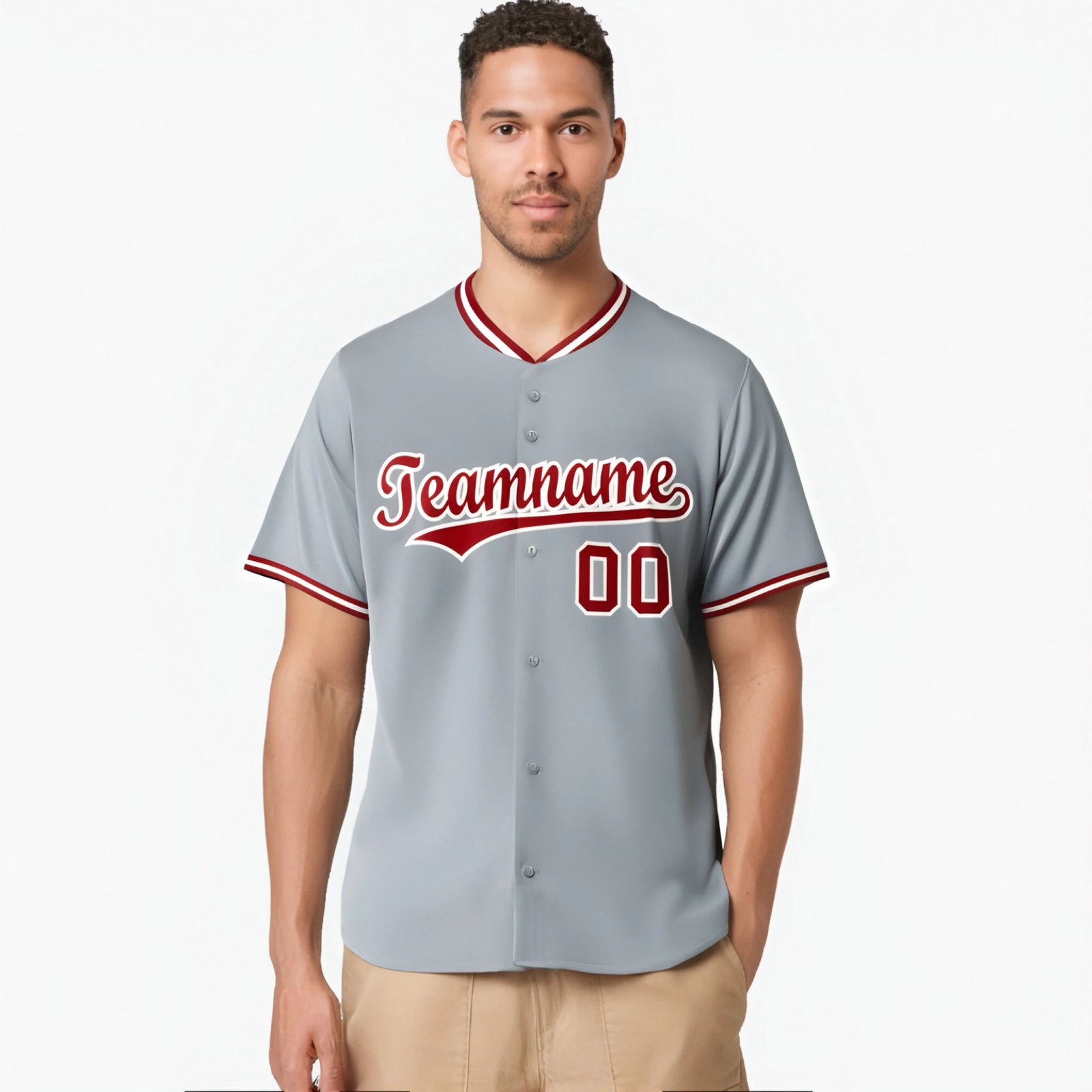 Custom Gray Red White Authentic Baseball Jersey