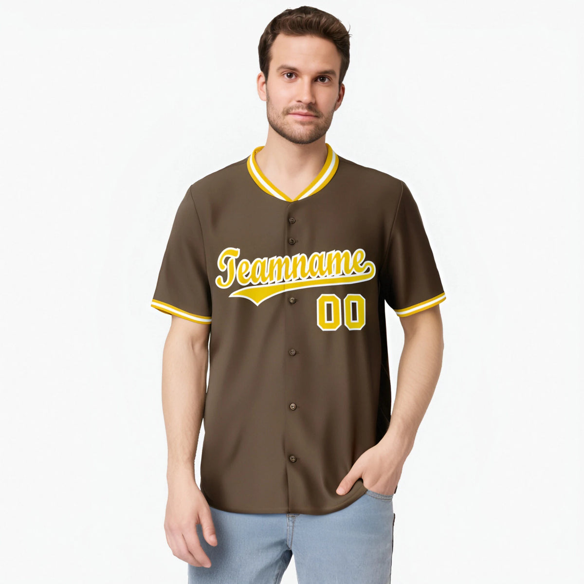 Custom Brown Gold White Authentic Baseball Jersey