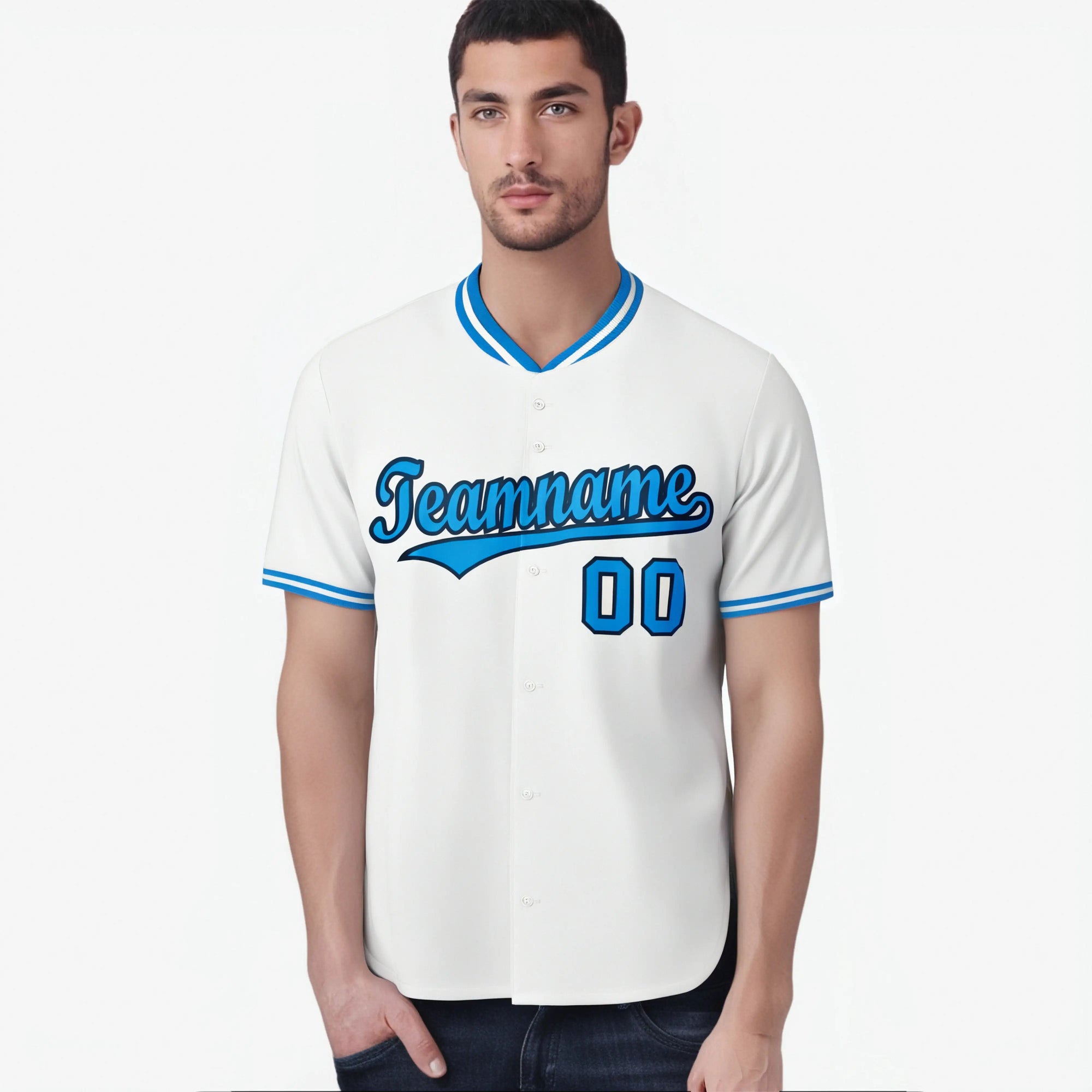 Custom White Light Blue Authentic Baseball Jersey