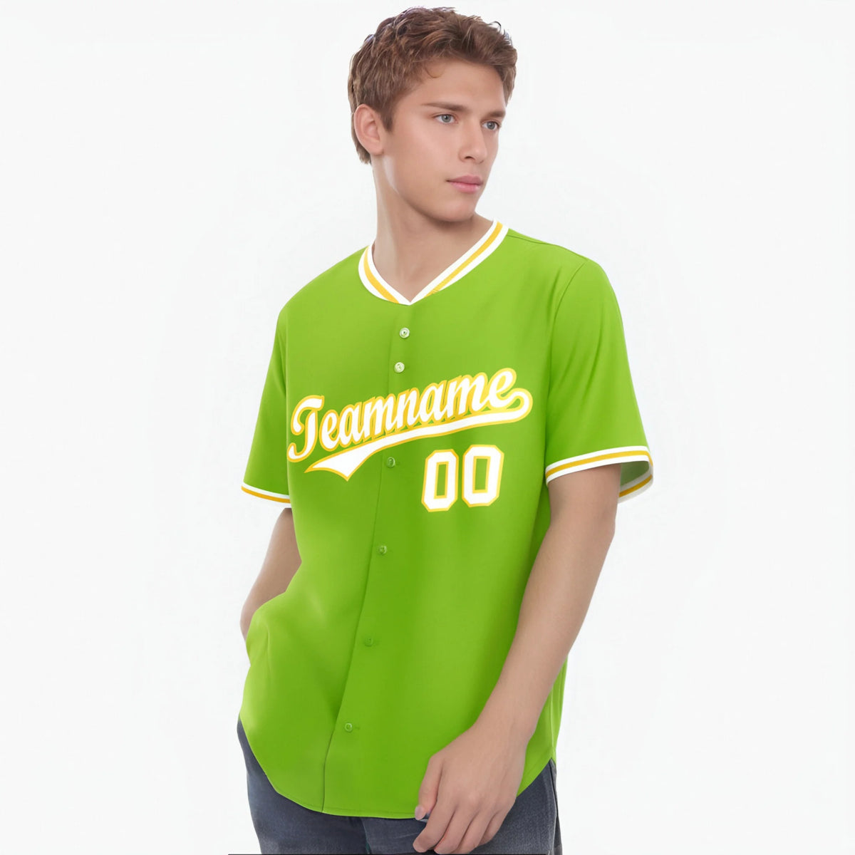 Custom Neon Green Yellow White Authentic Baseball Jersey