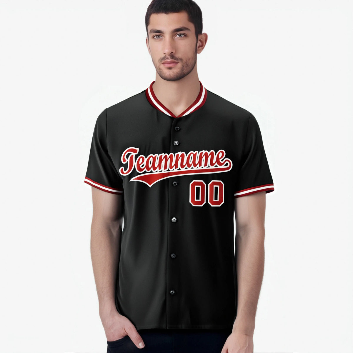 Custom Black Red White Authentic Baseball Jersey