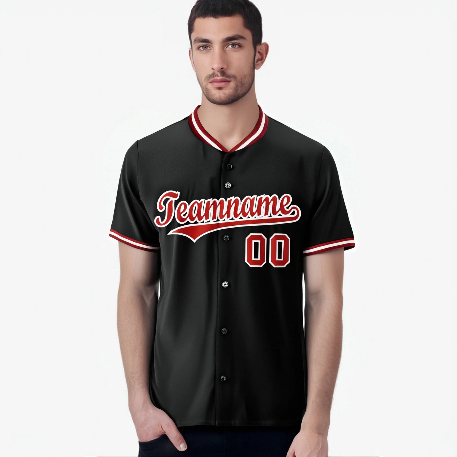 Custom Black Red White Authentic Baseball Jersey