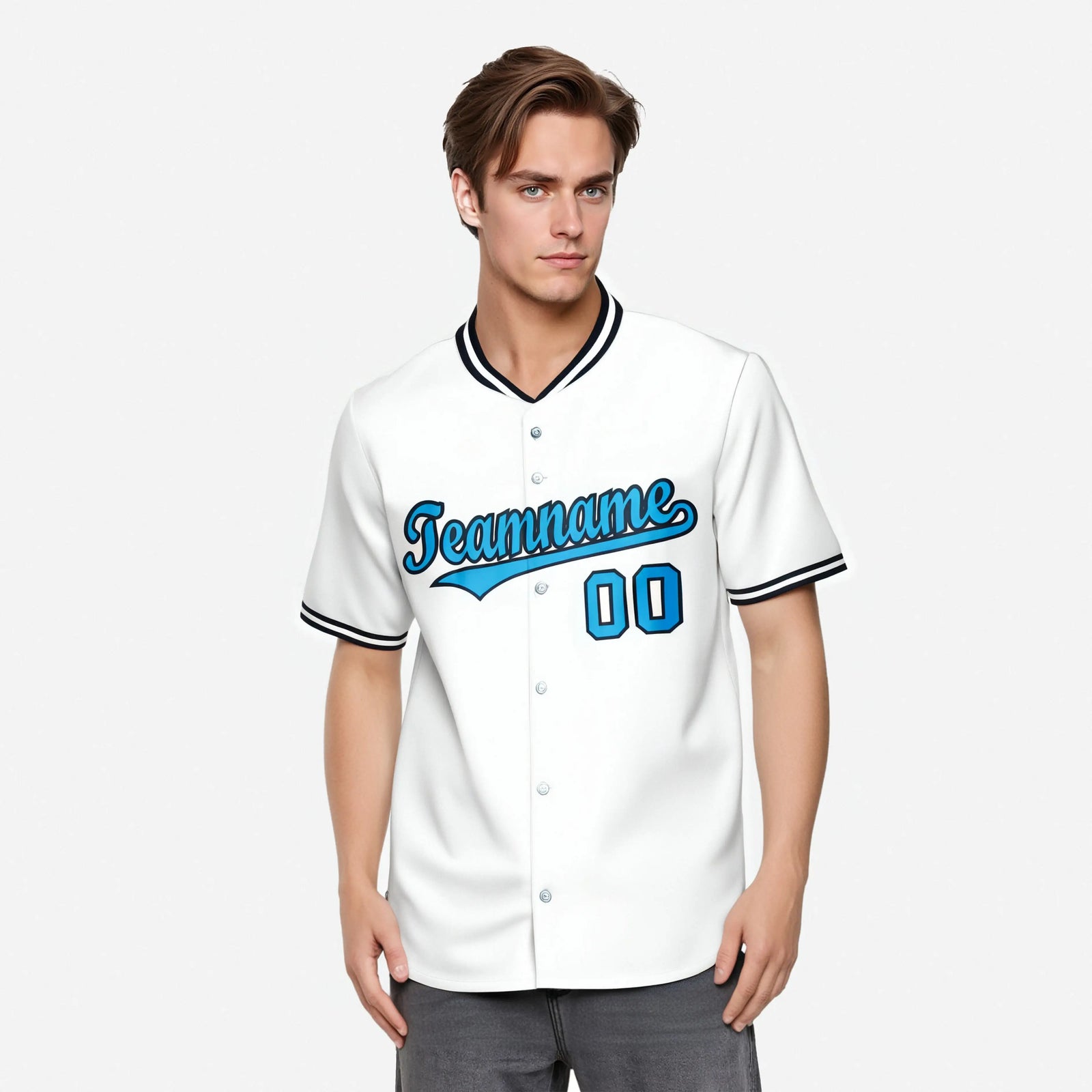 Custom White Powder Blue Black Authentic Baseball Jersey
