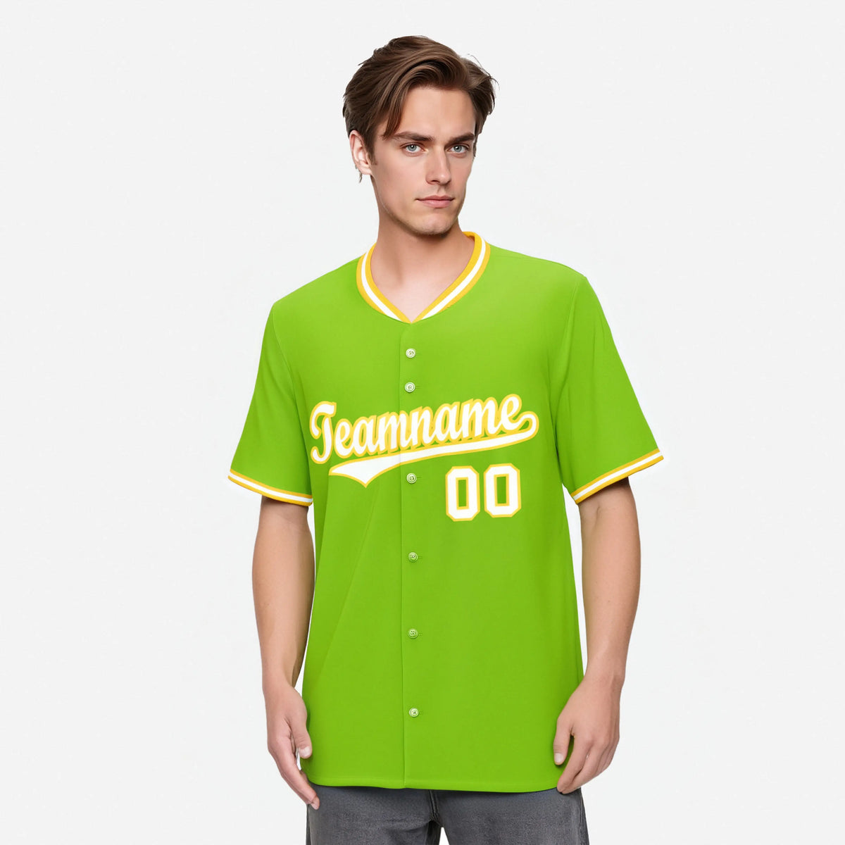 Custom Neon Green Gold White Authentic Baseball Jersey