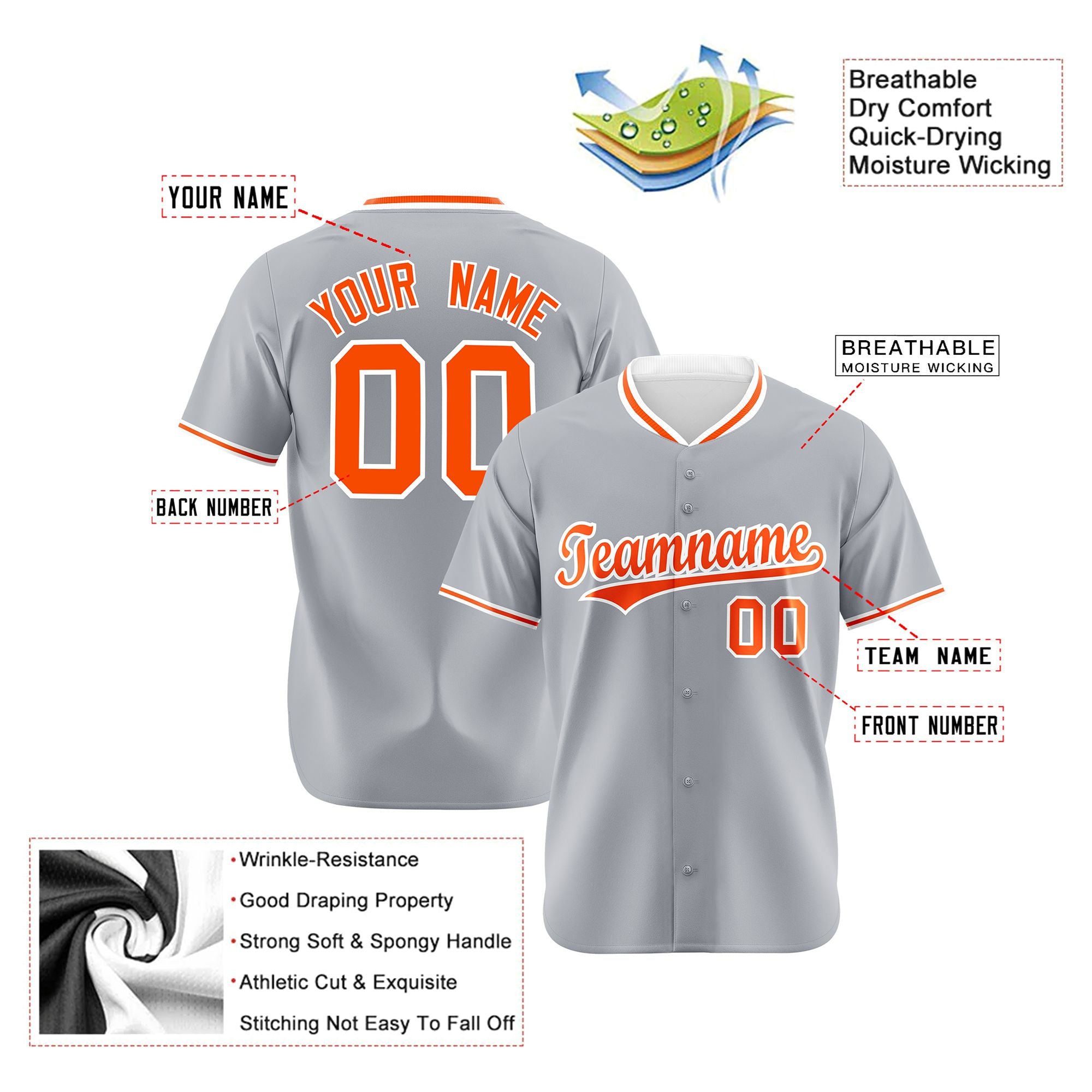 Custom Gray Orange White Authentic Baseball Jersey