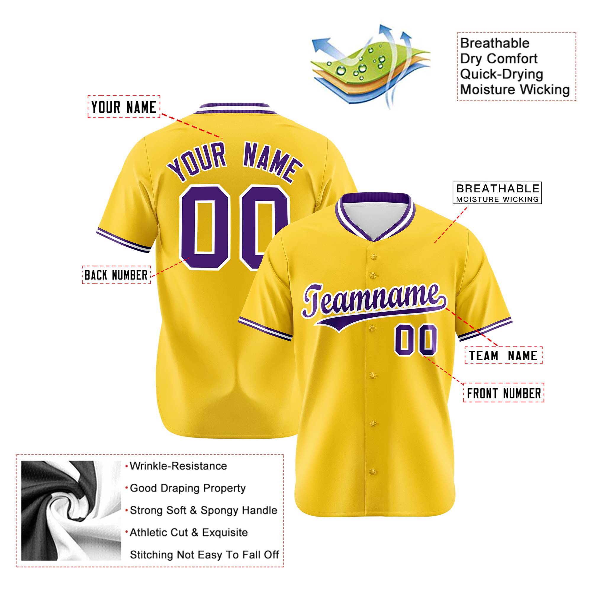 Custom Yellow Purple White Authentic Baseball Jersey