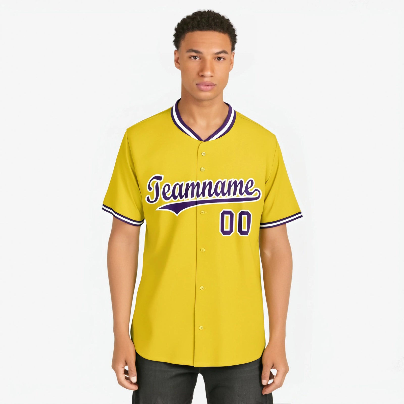 Custom Yellow Purple White Authentic Baseball Jersey