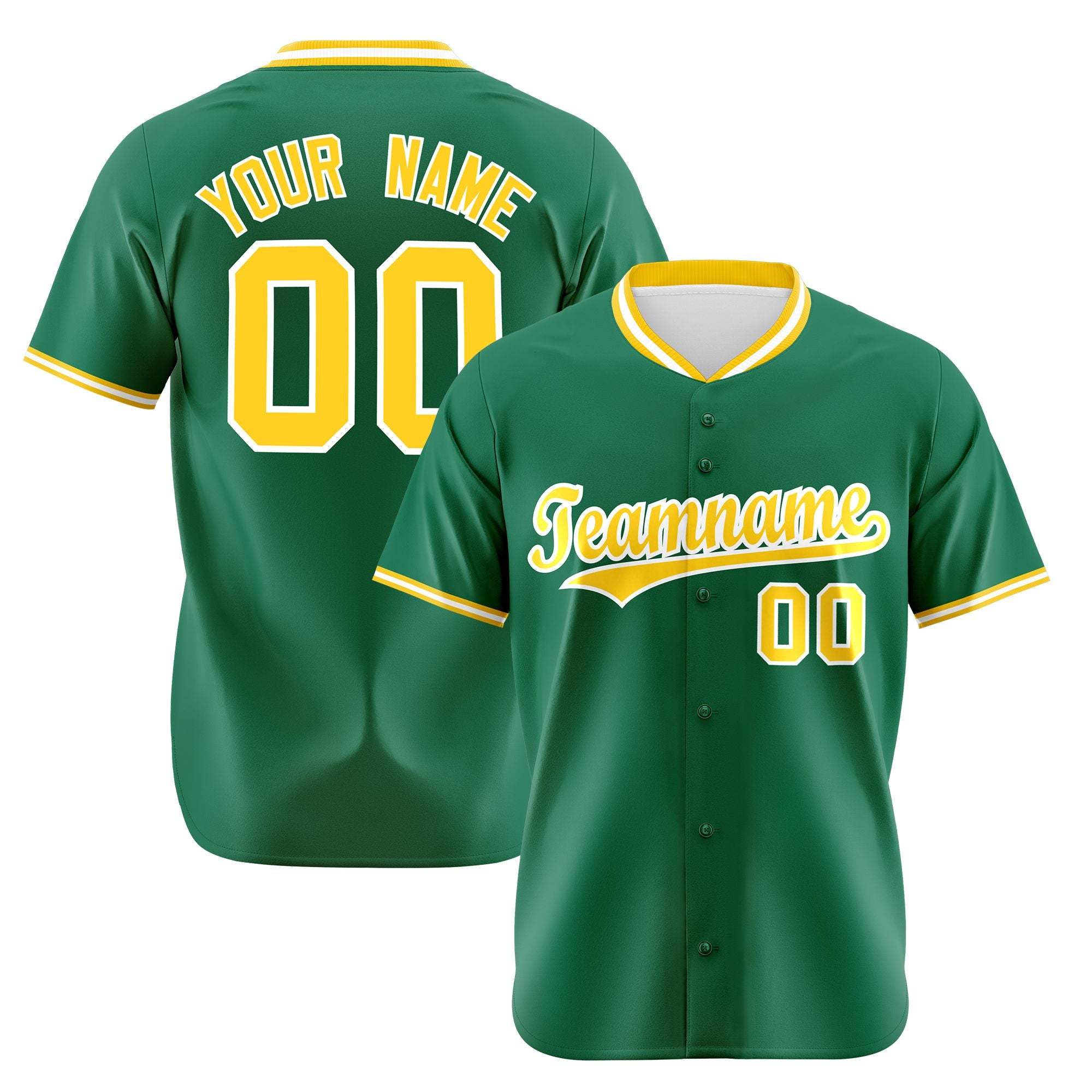 Custom Kelly Green Yellow White Authentic Baseball Jersey