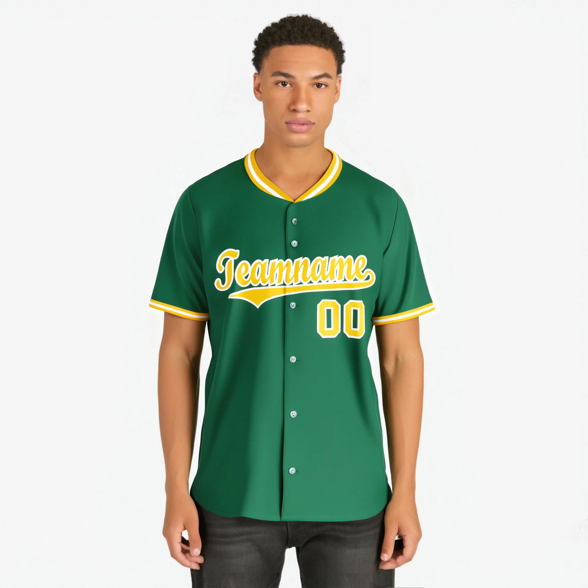 Custom Kelly Green Yellow White Authentic Baseball Jersey
