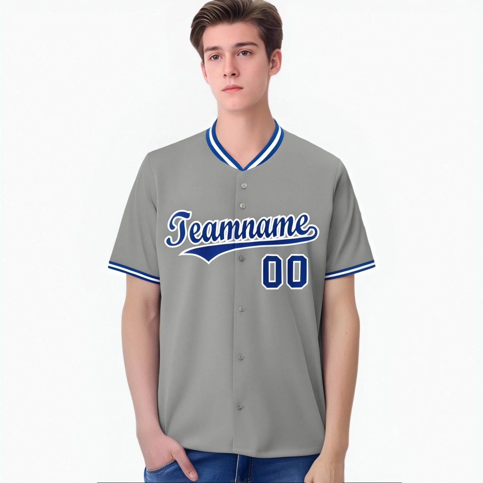Custom Gray Royal Blue White Authentic Baseball Jersey