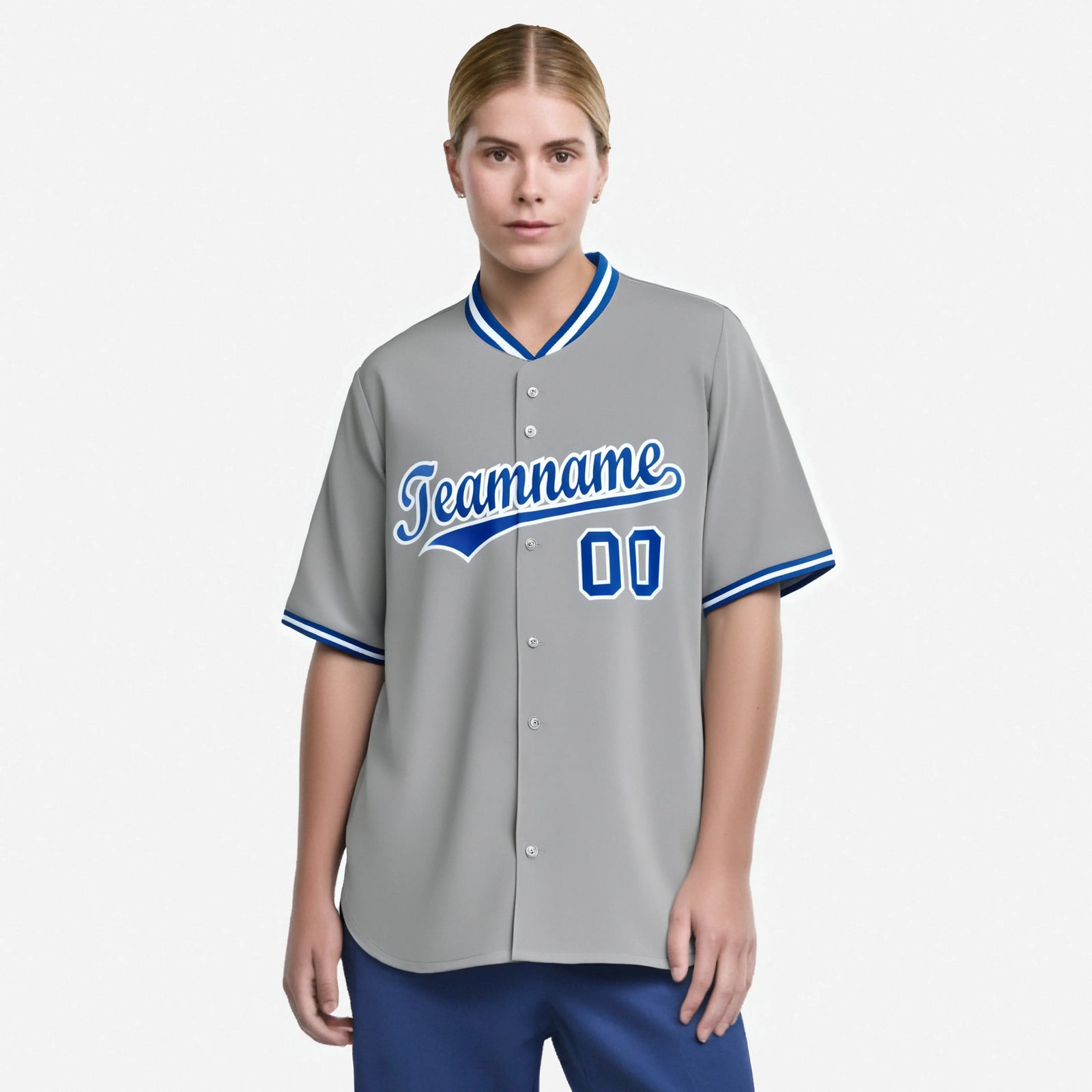 Custom Gray Royal Blue White Authentic Baseball Jersey