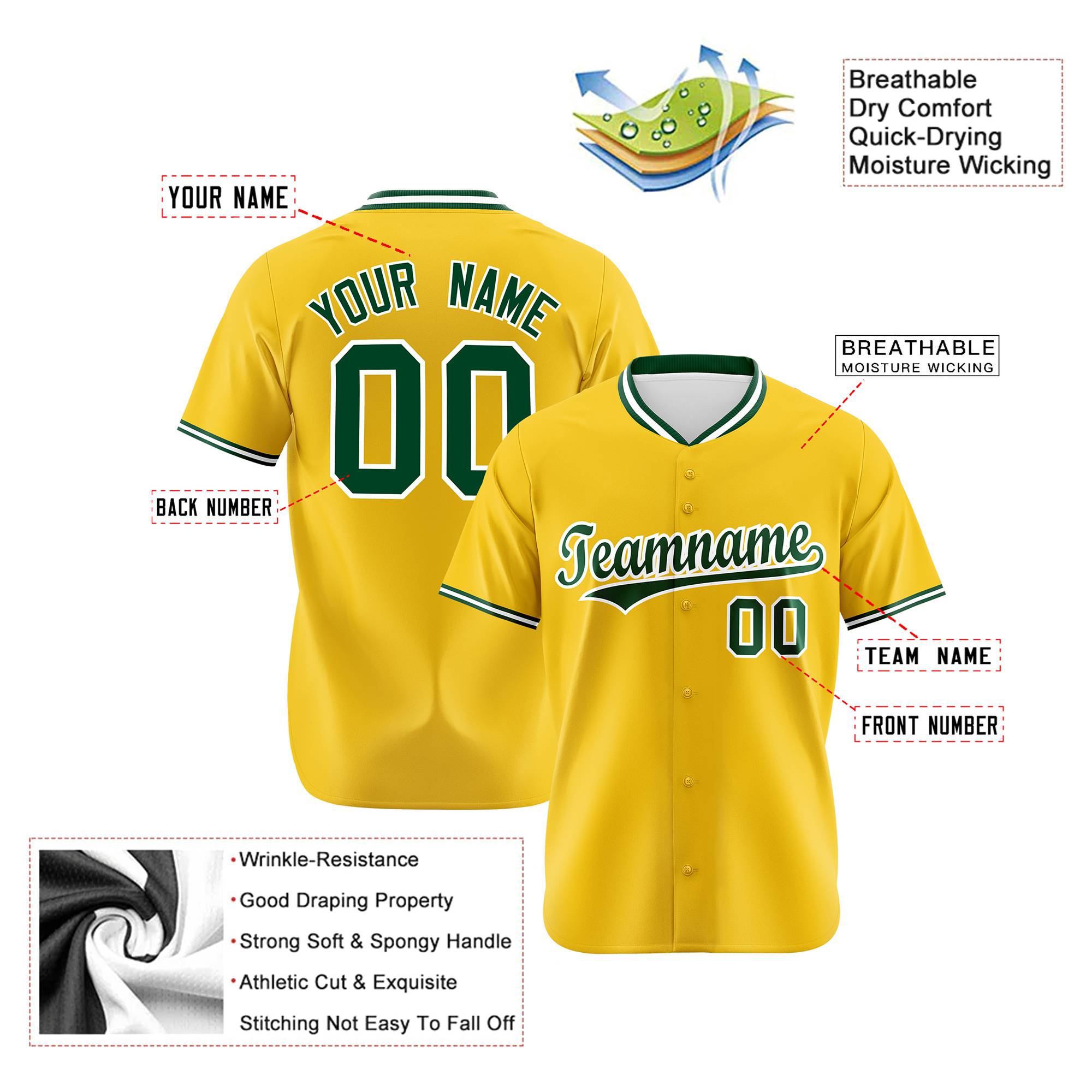 Custom Yellow Kelly Green White Authentic Baseball Jersey