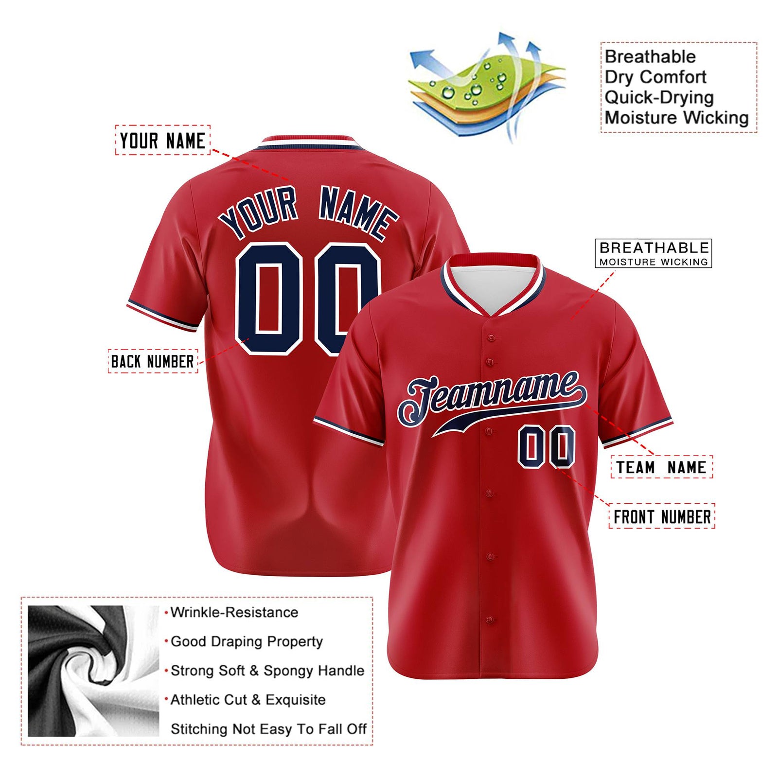 Custom Red Black White Authentic Baseball Jersey