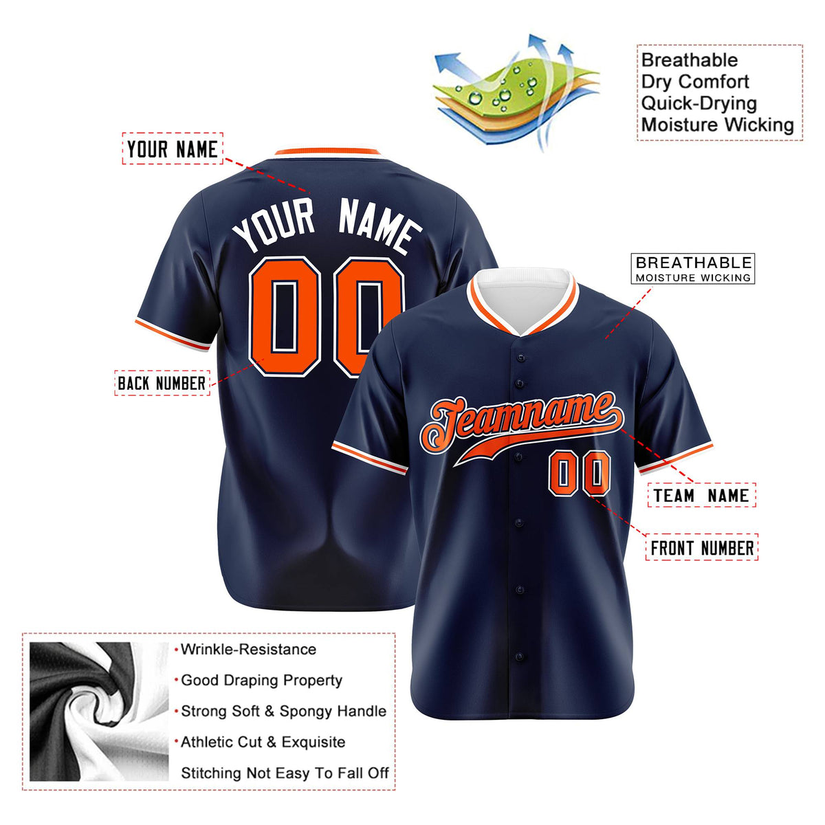 Custom Navy Orange White Authentic Baseball Jersey