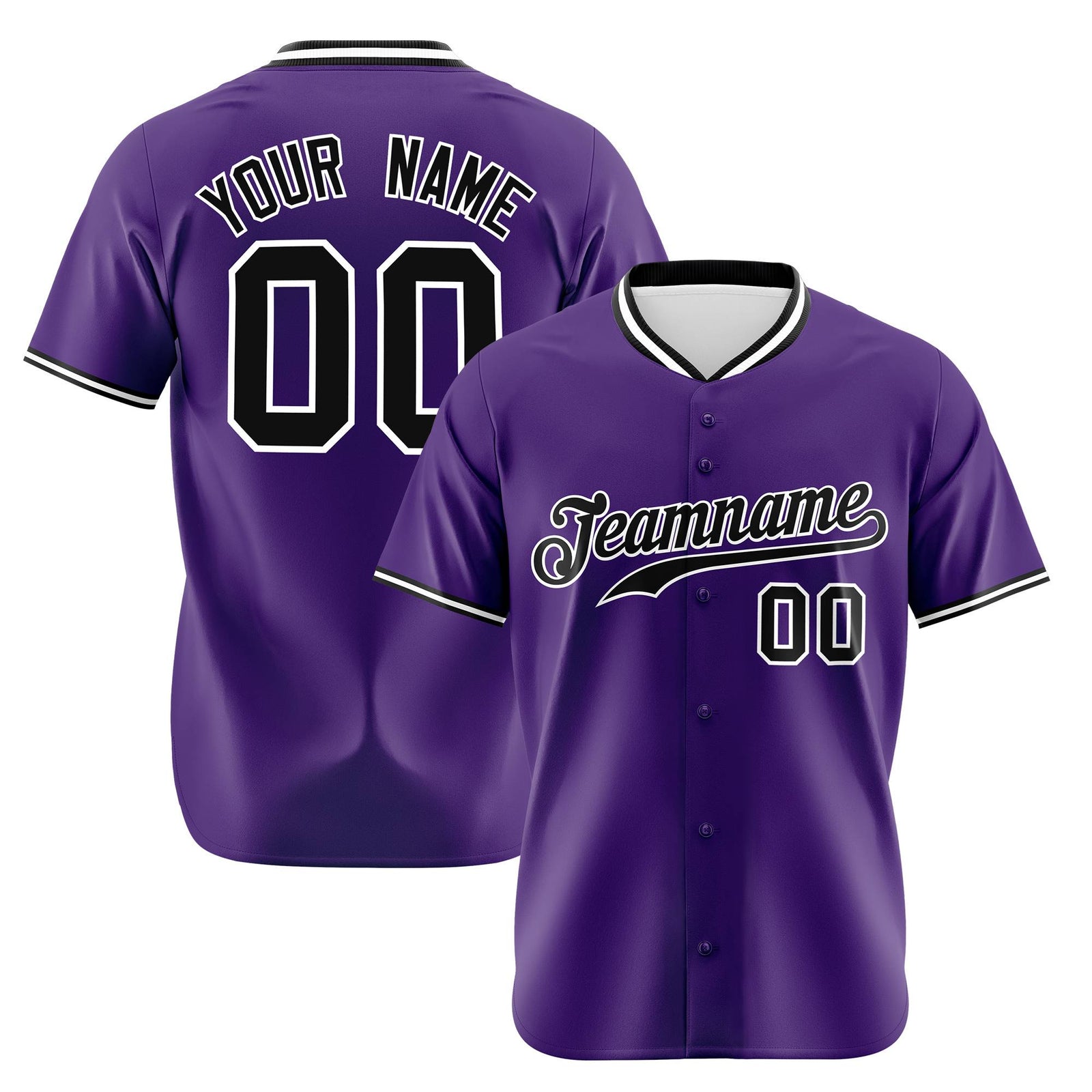 Custom Purple Black White Authentic Baseball Jersey