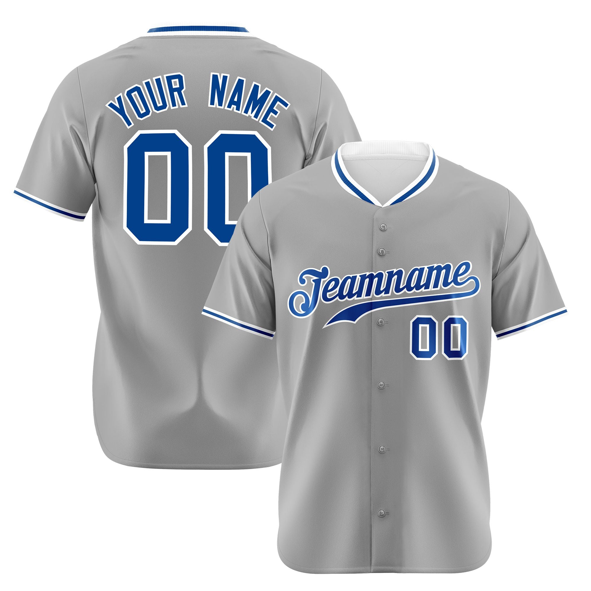 Custom Gray Royal Blue White Authentic Baseball Jersey