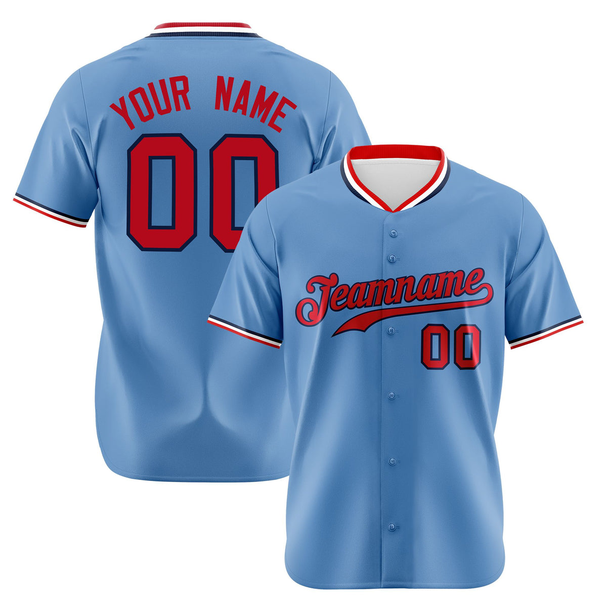 Custom Light Blue-Red-White Authentic Baseball Jersey