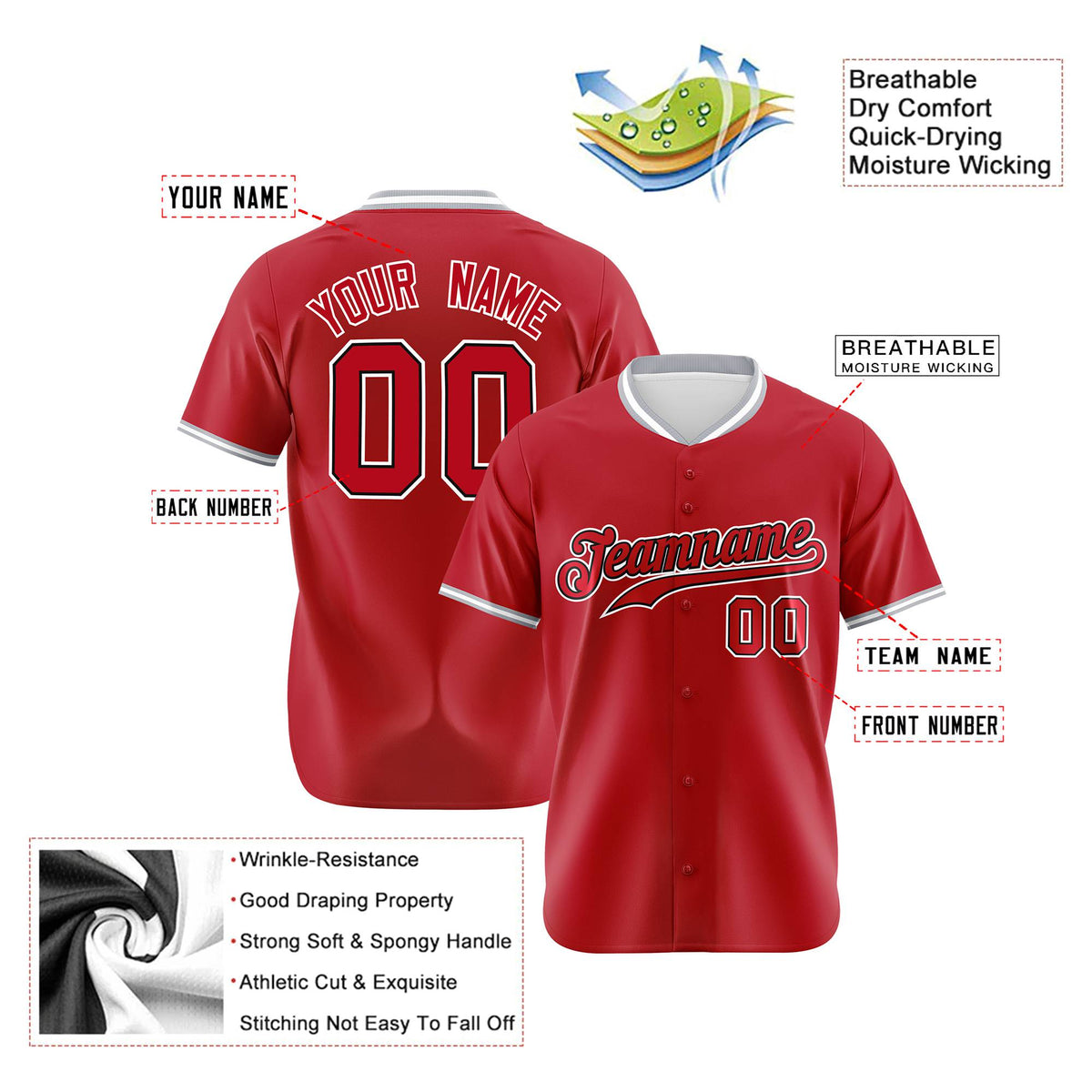 Custom Red Gray White Authentic Baseball Jersey