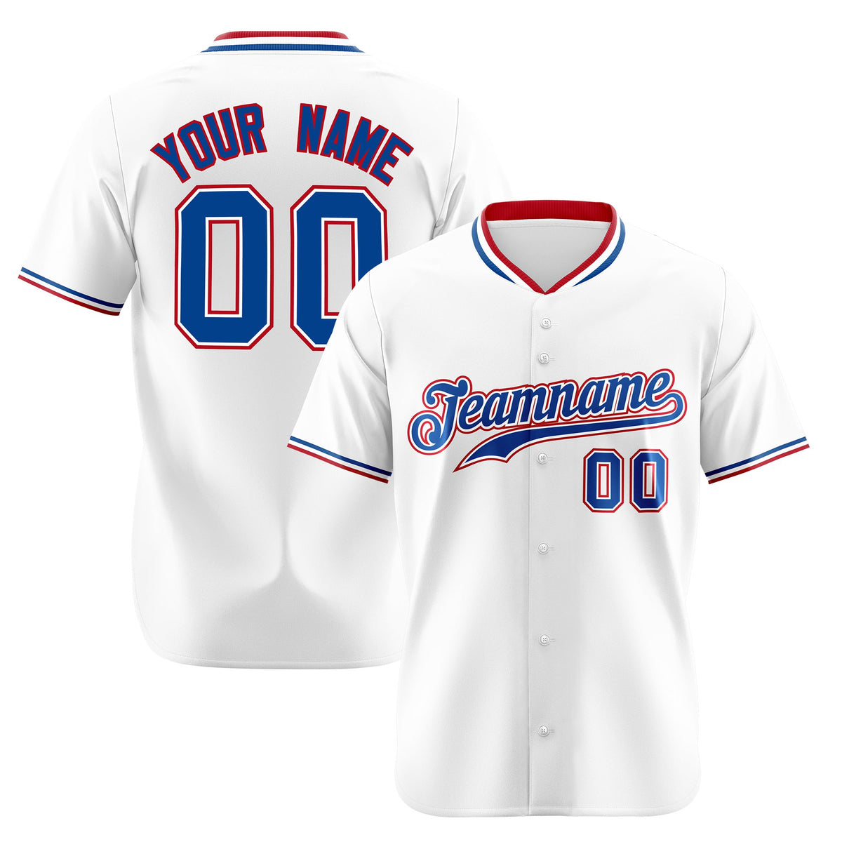 Custom White Royal Blue Red Authentic Baseball Jersey