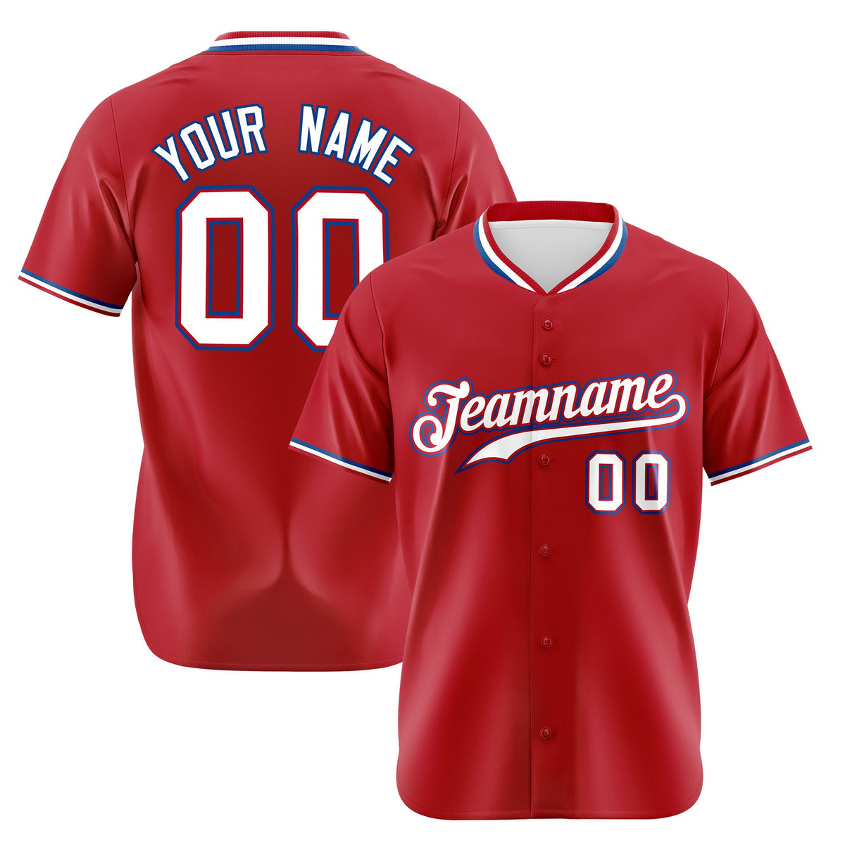 Custom Red Royal Blue White Authentic Baseball Jersey