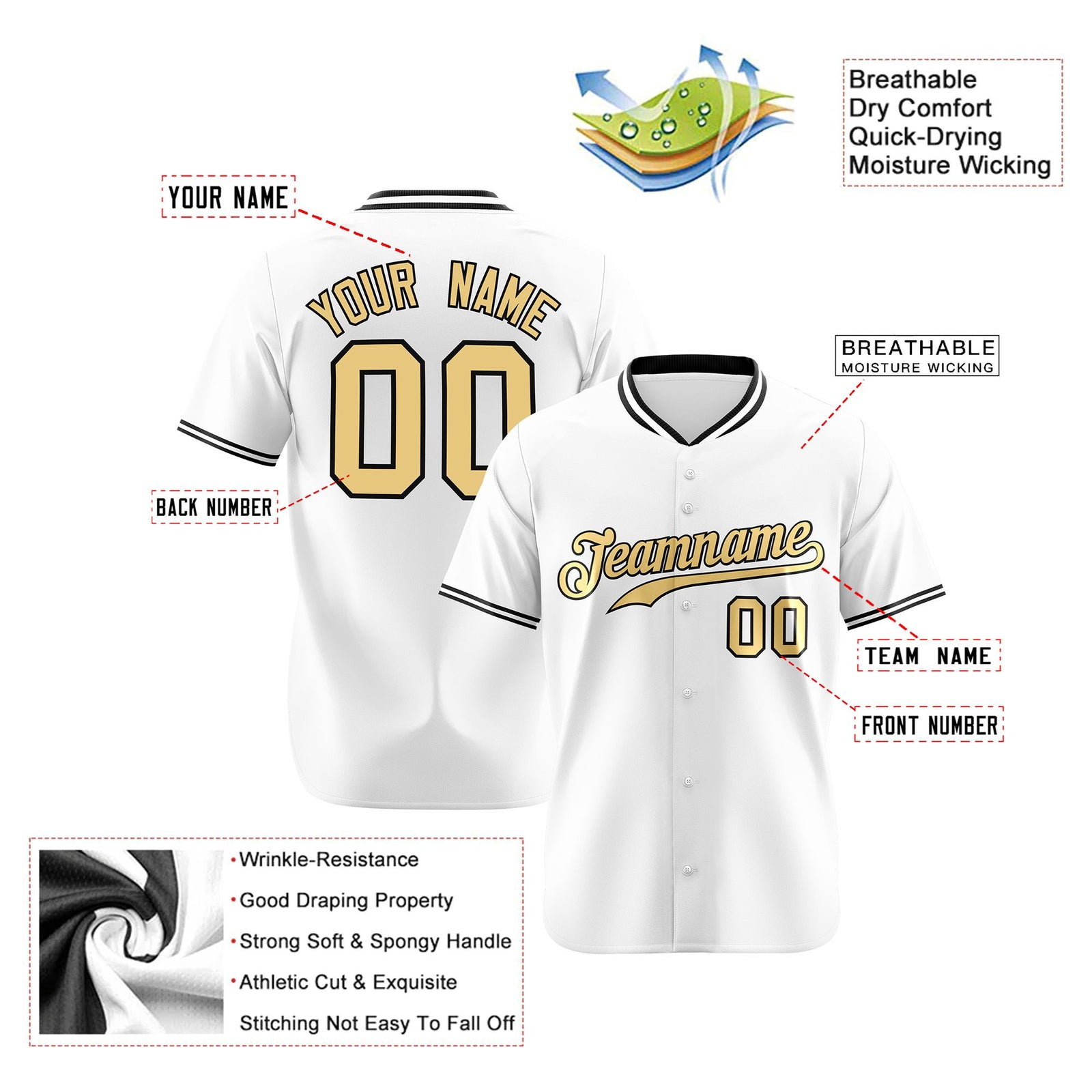 Custom White Khaki Black Authentic Baseball Jersey