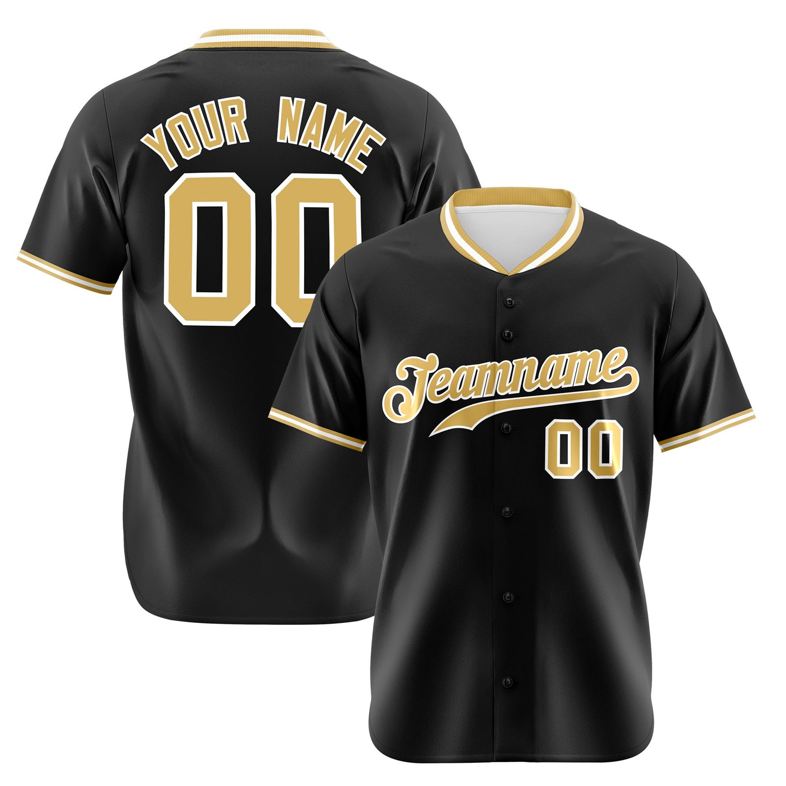 Custom Black Old Gold White Authentic Baseball Jersey