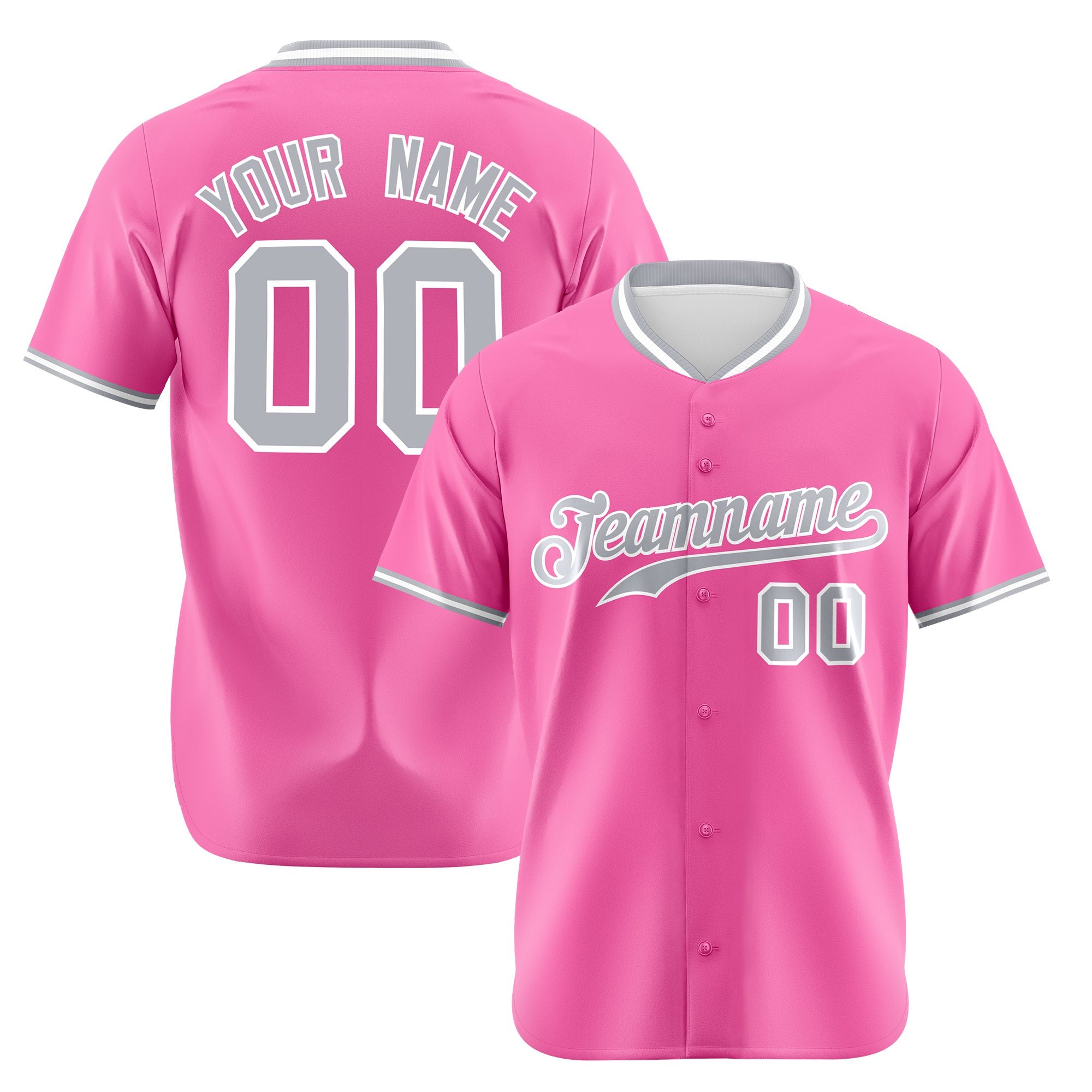 Custom Pink Gray White Authentic Baseball Jersey