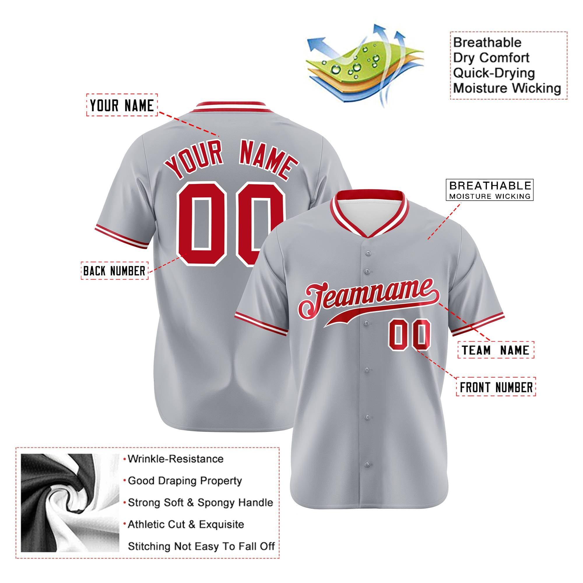 Custom Gray Red White Authentic Baseball Jersey