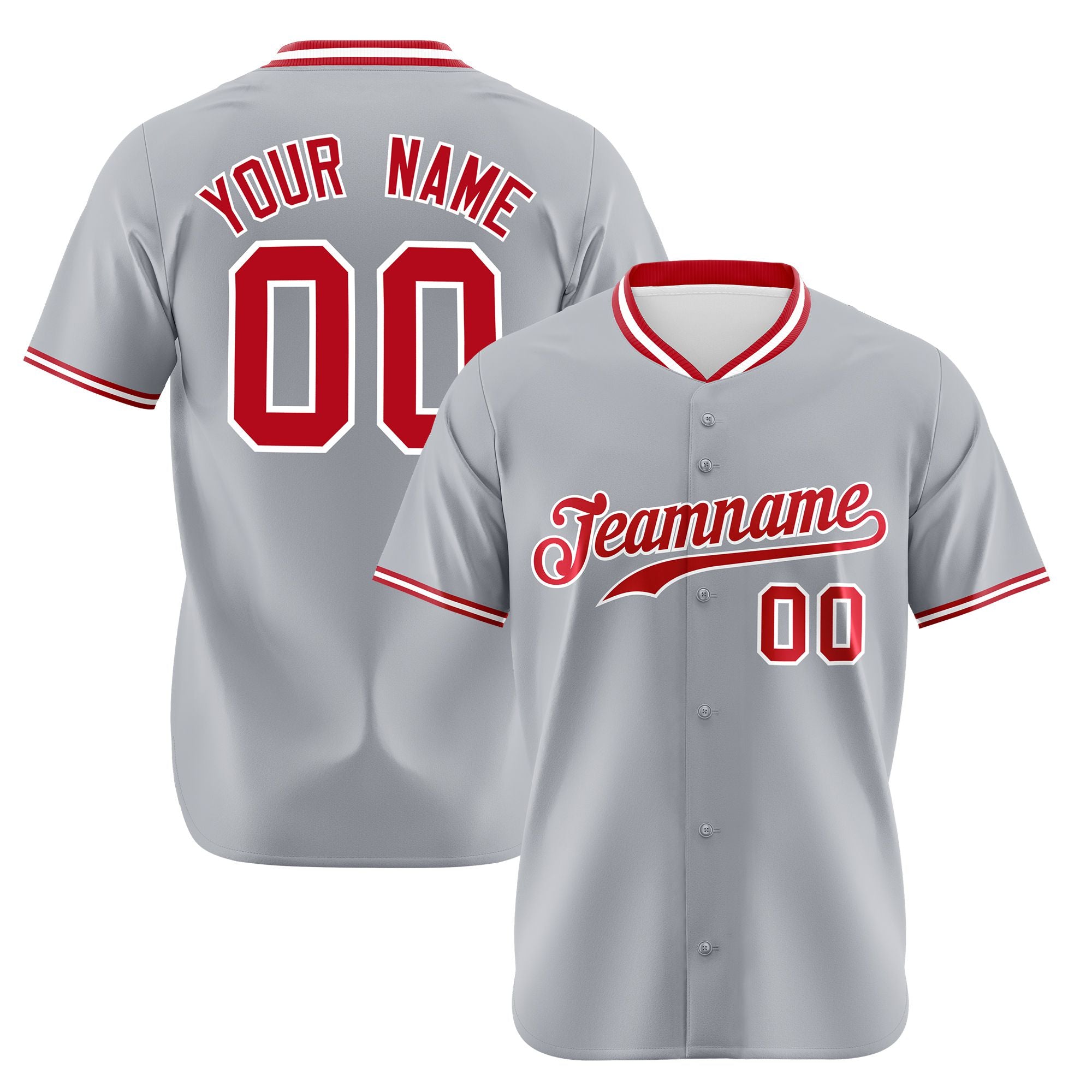 Custom Gray Red White Authentic Baseball Jersey