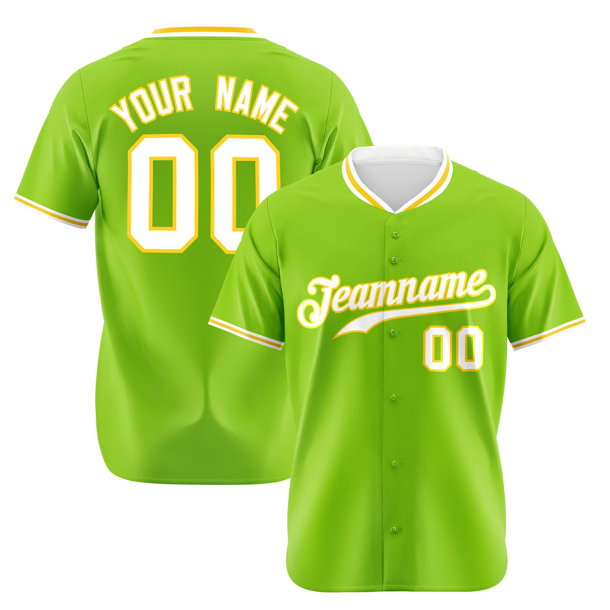Custom Neon Green Yellow White Authentic Baseball Jersey