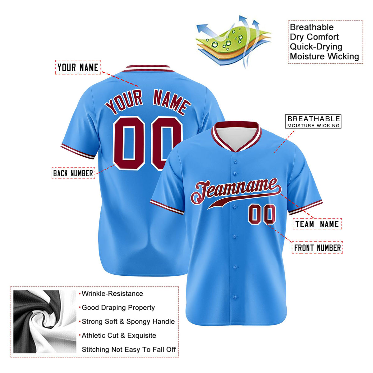 Custom Powder Blue Crimson White Authentic Baseball Jersey