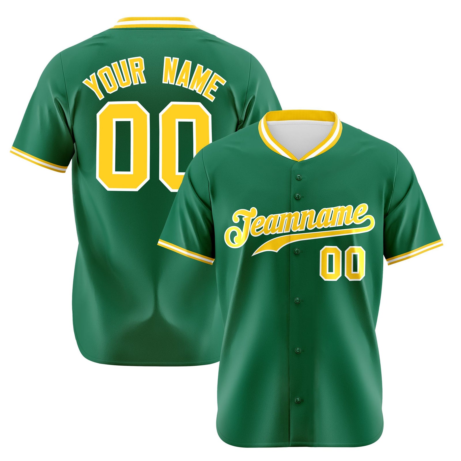 Custom Kelly Green Yellow White Authentic Baseball Jersey