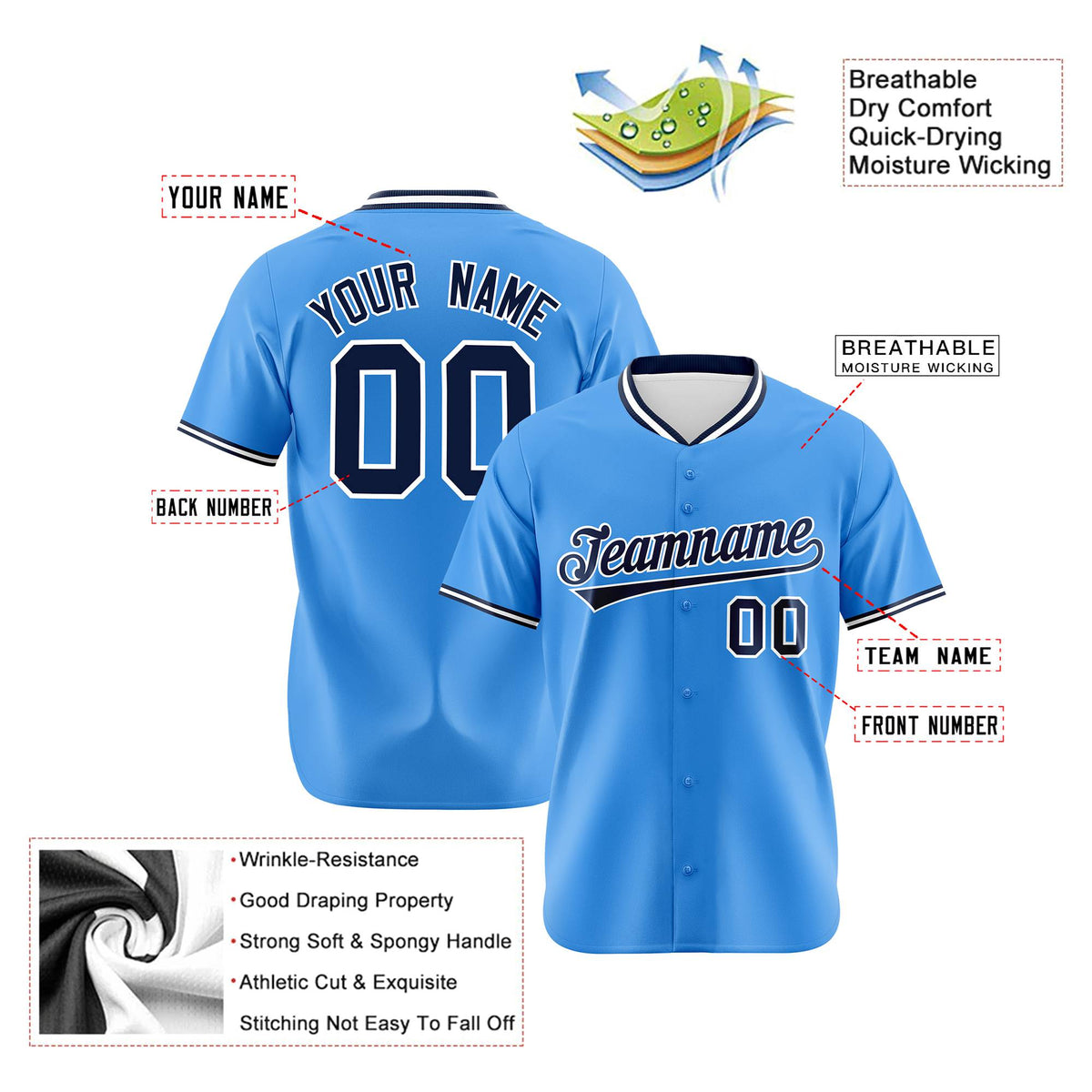 Custom Powder Blue Navy Authentic Baseball Jersey