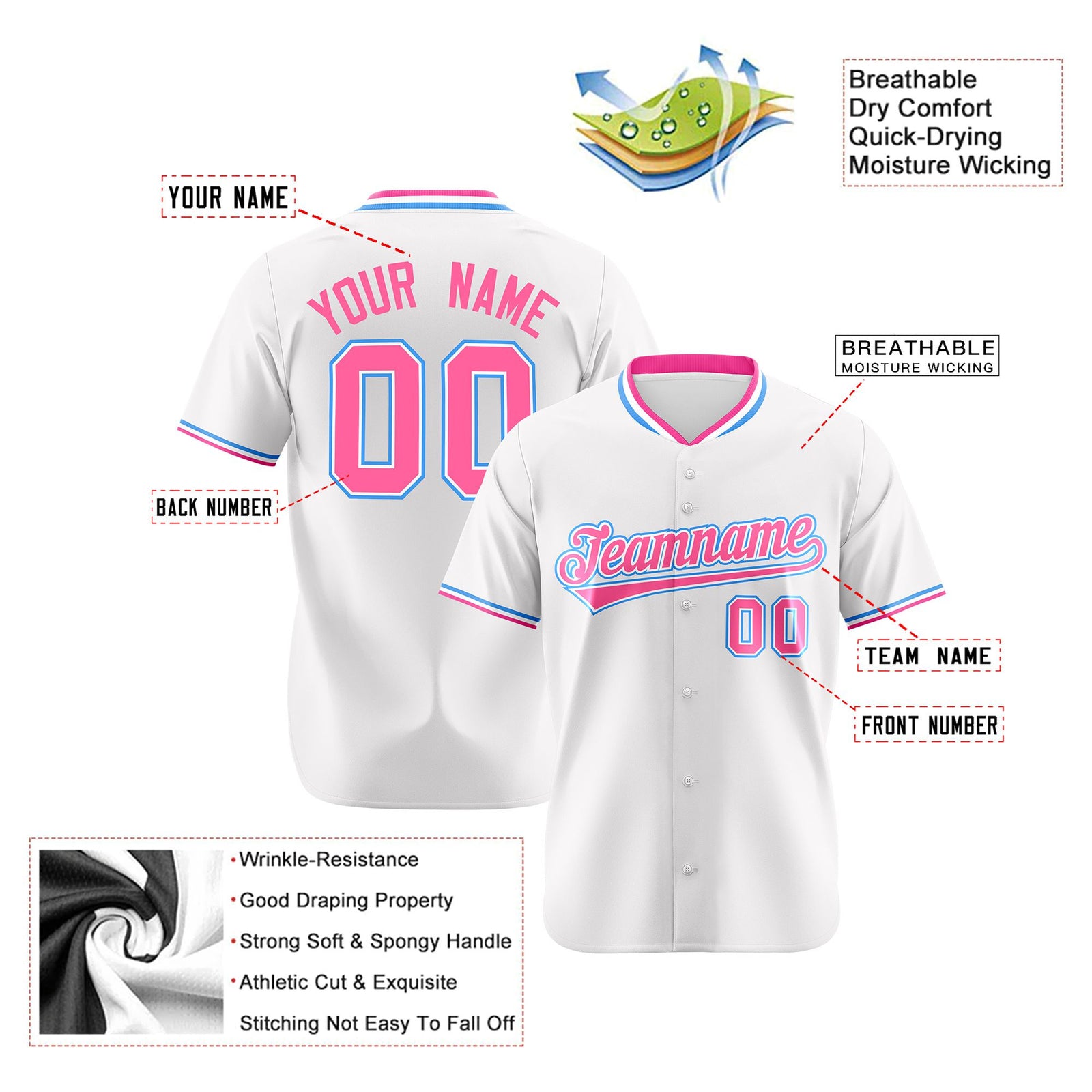Custom White Pink Authentic Baseball Jersey