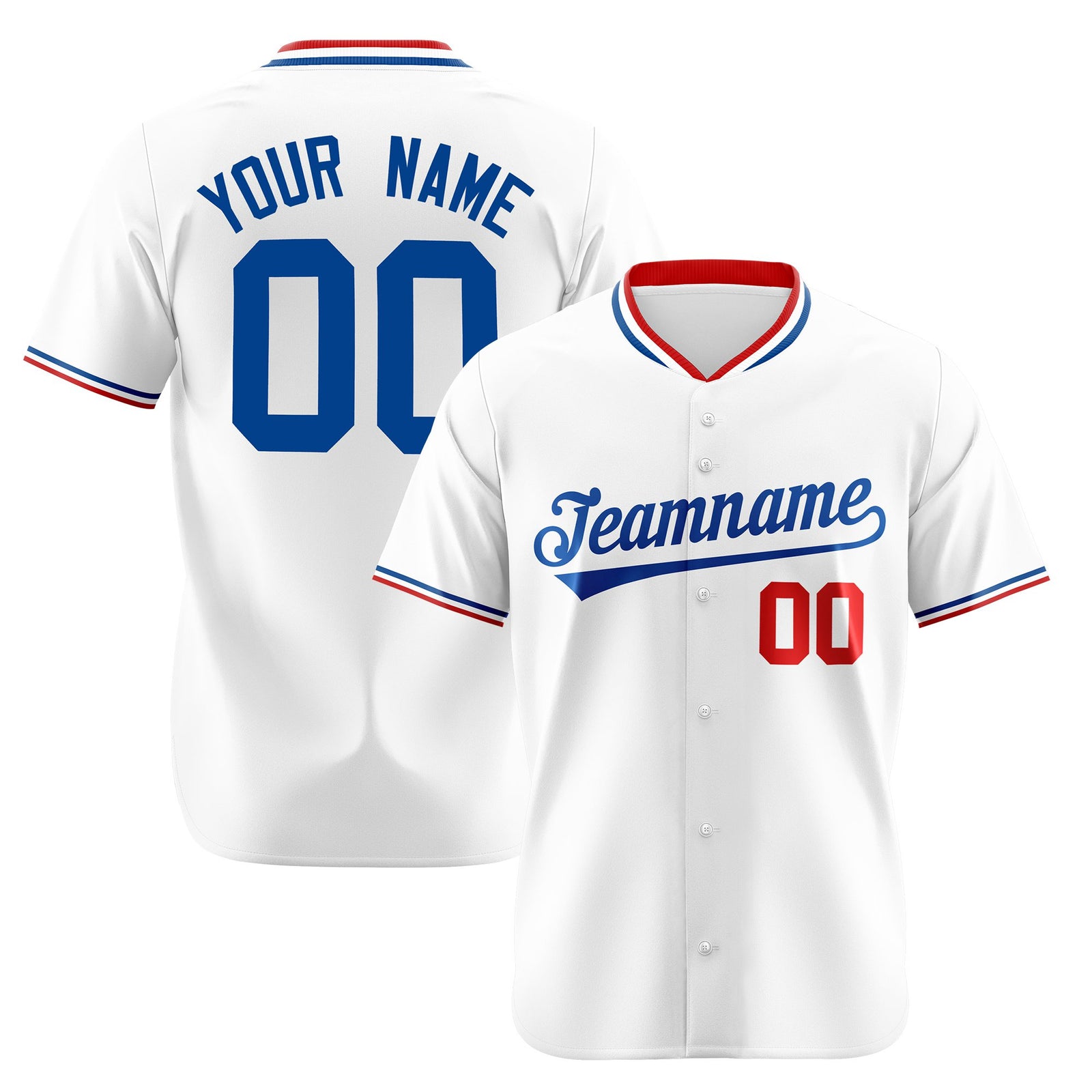 Custom White Red Blue Authentic Baseball Jersey