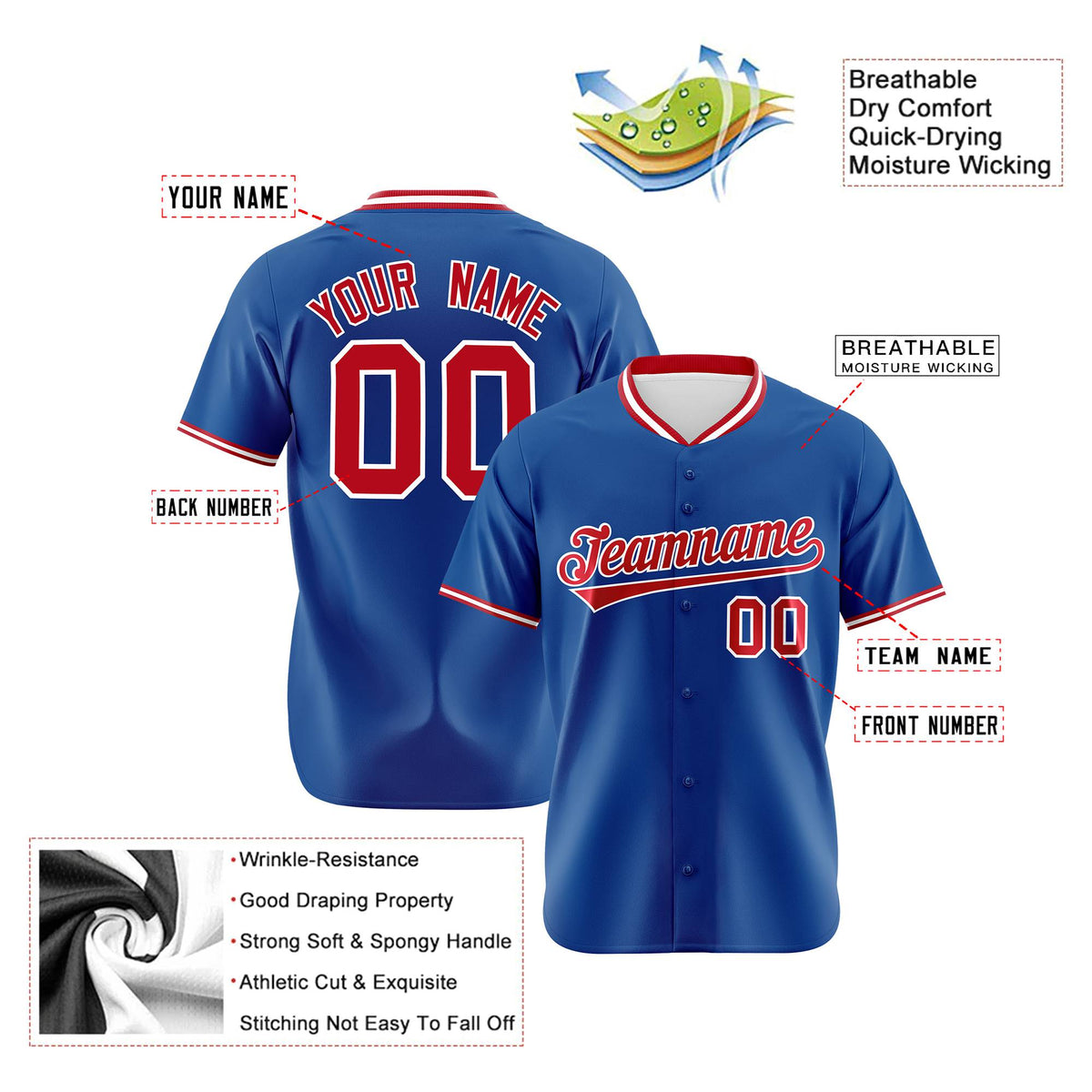 Custom Royal Blue Red White Authentic Baseball Jersey