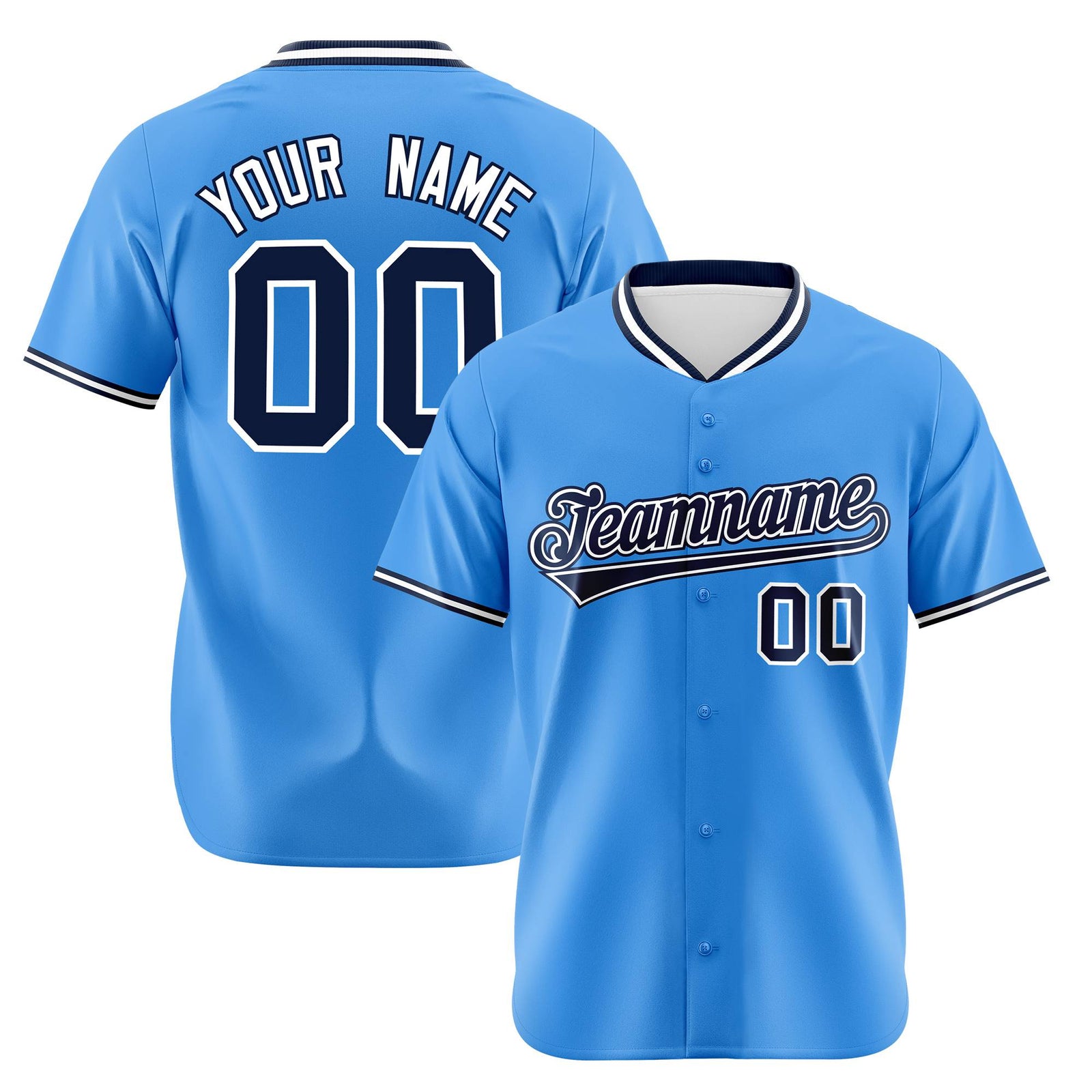 Custom Powder Blue Navy White Authentic Baseball Jersey