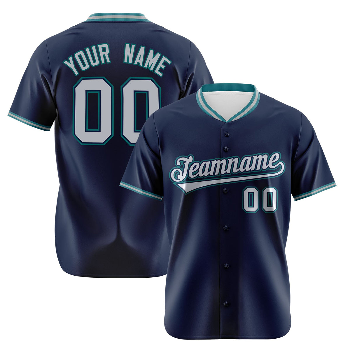 Custom Navy Aqua Gray Authentic Baseball Jersey