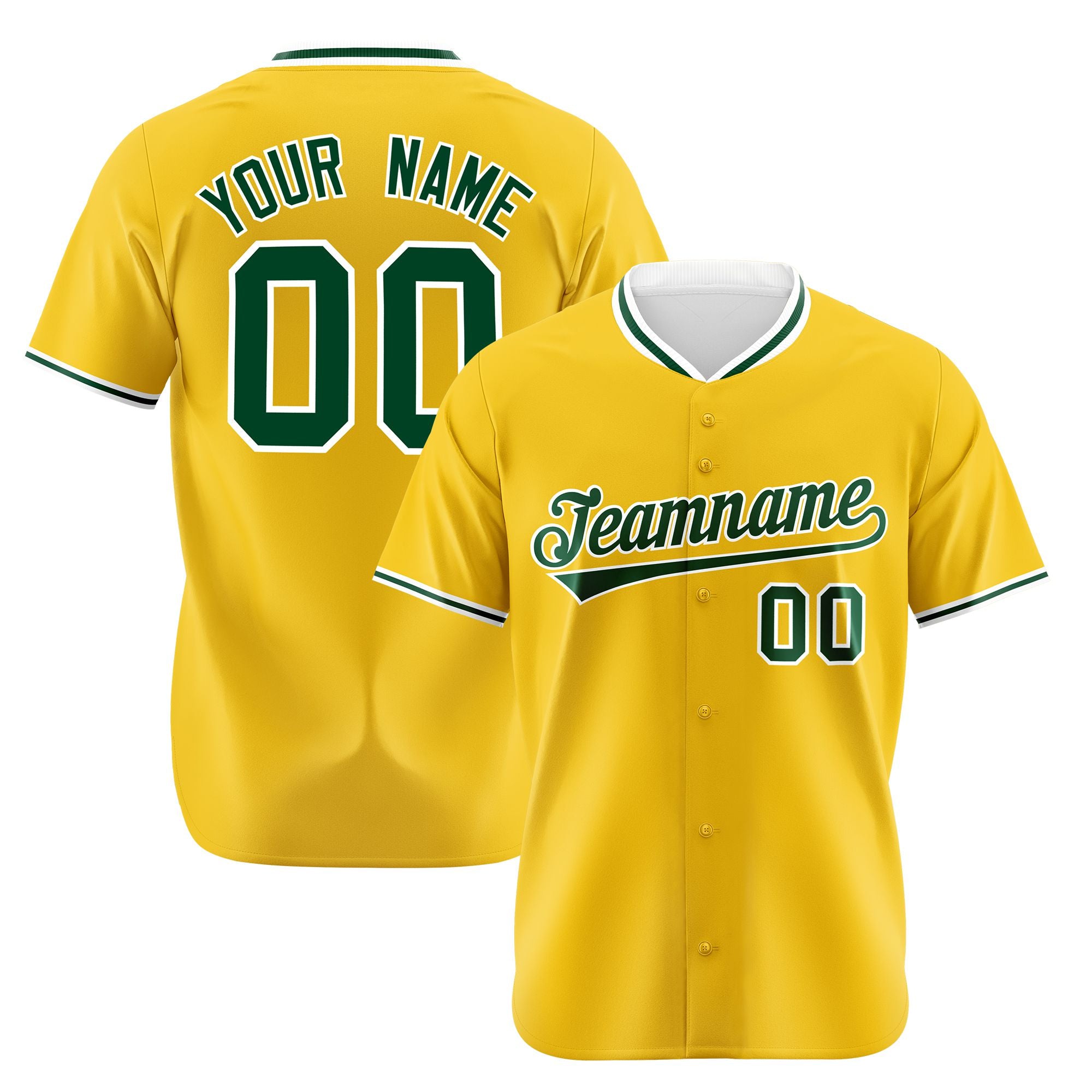 Custom Yellow Kelly Green White Authentic Baseball Jersey