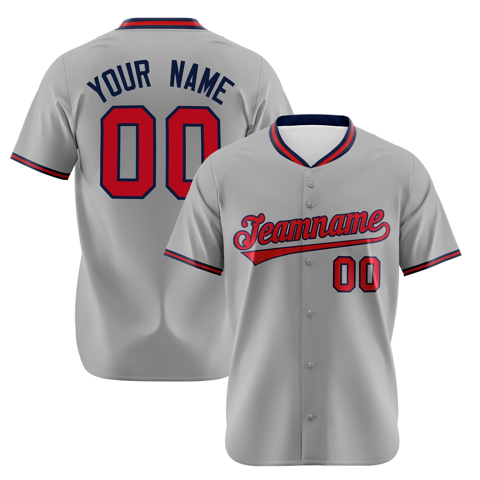 Custom Gray Red Navy Authentic Baseball Jersey