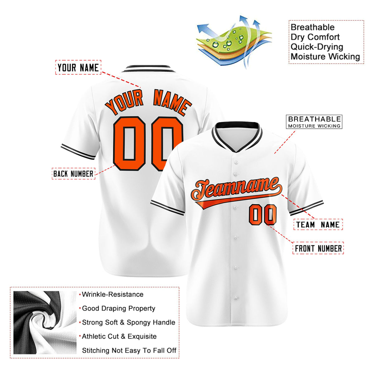 Custom White Orange Black Authentic Baseball Jersey