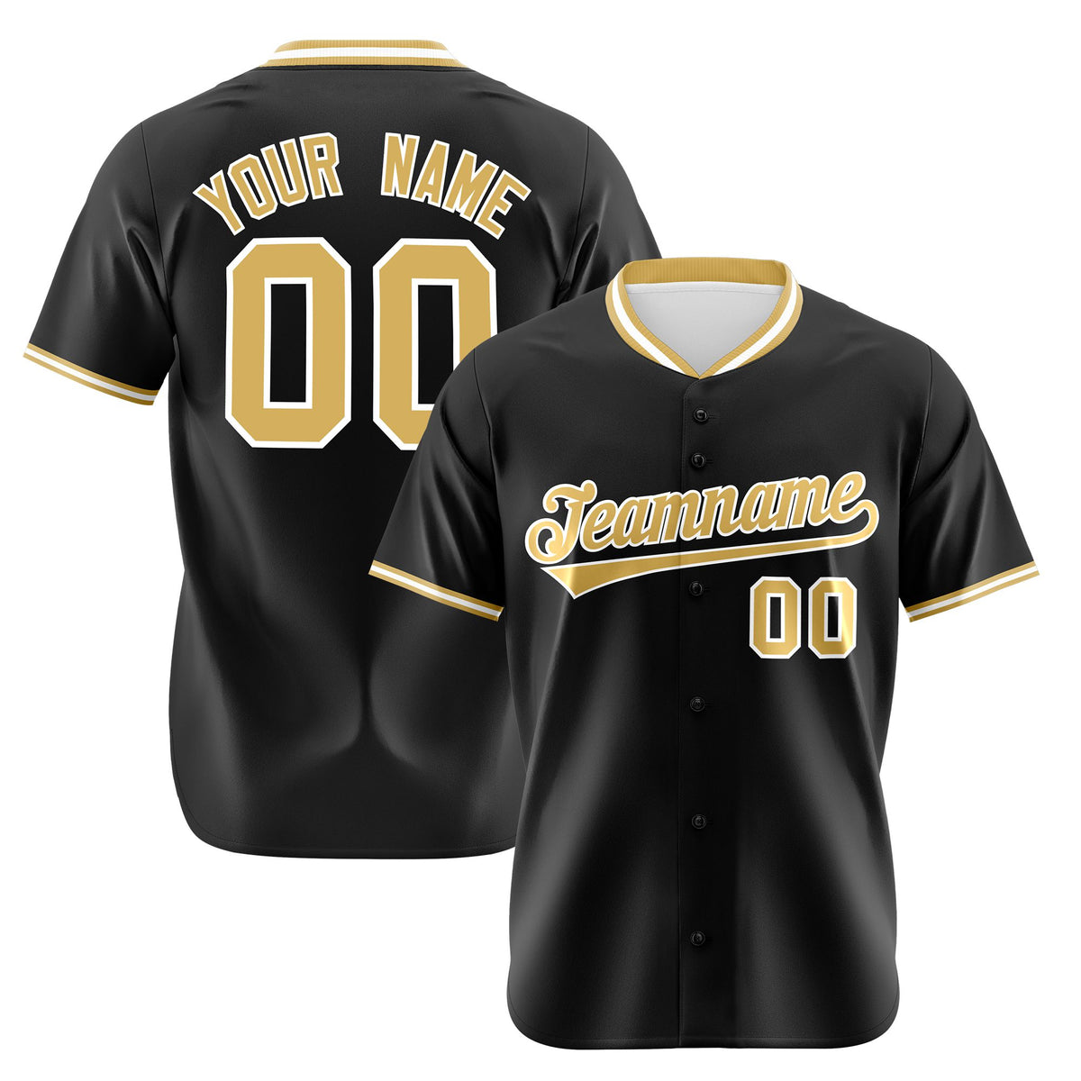 Custom Black Old Gold White Authentic Baseball Jersey