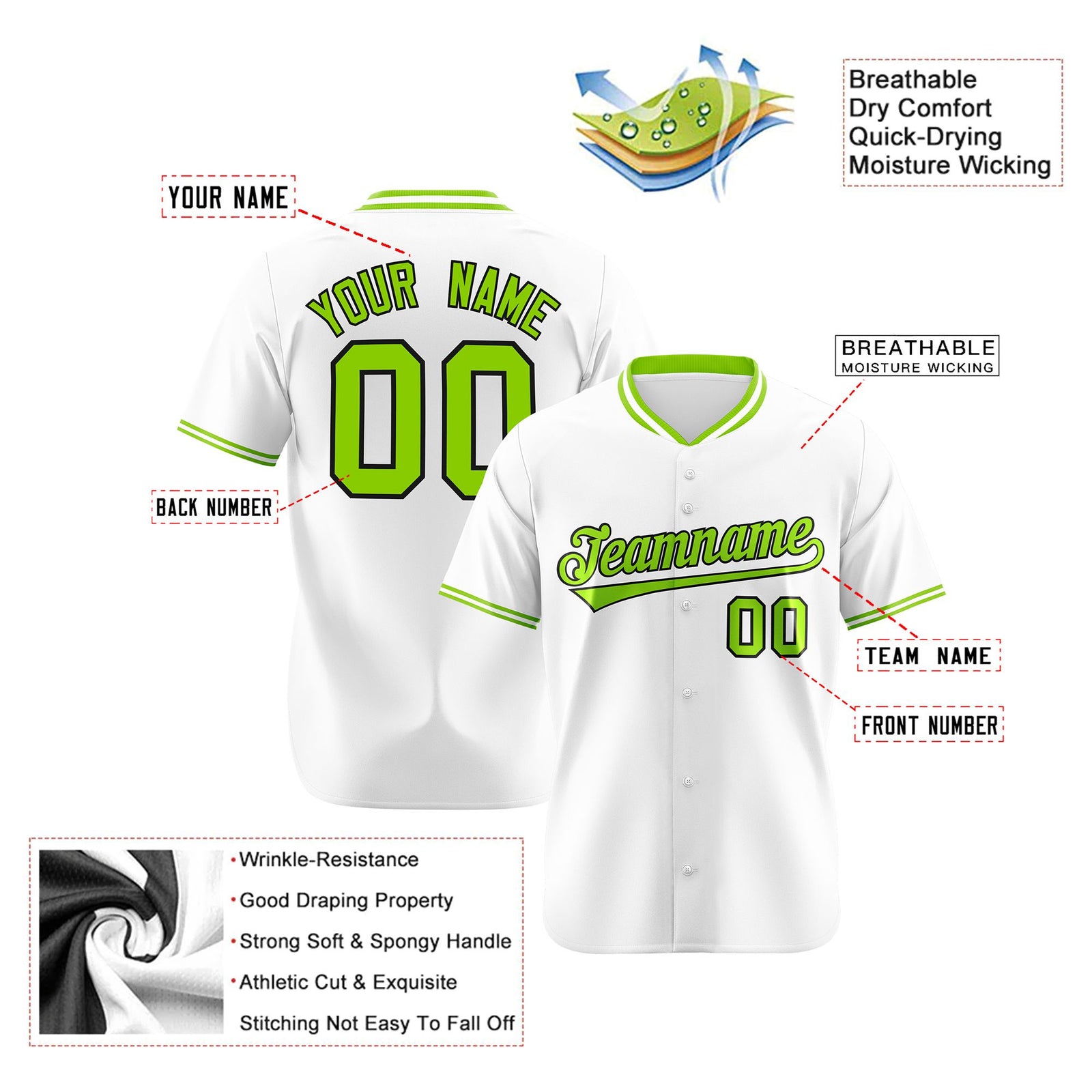 Custom White Neon Green Authentic Baseball Jersey