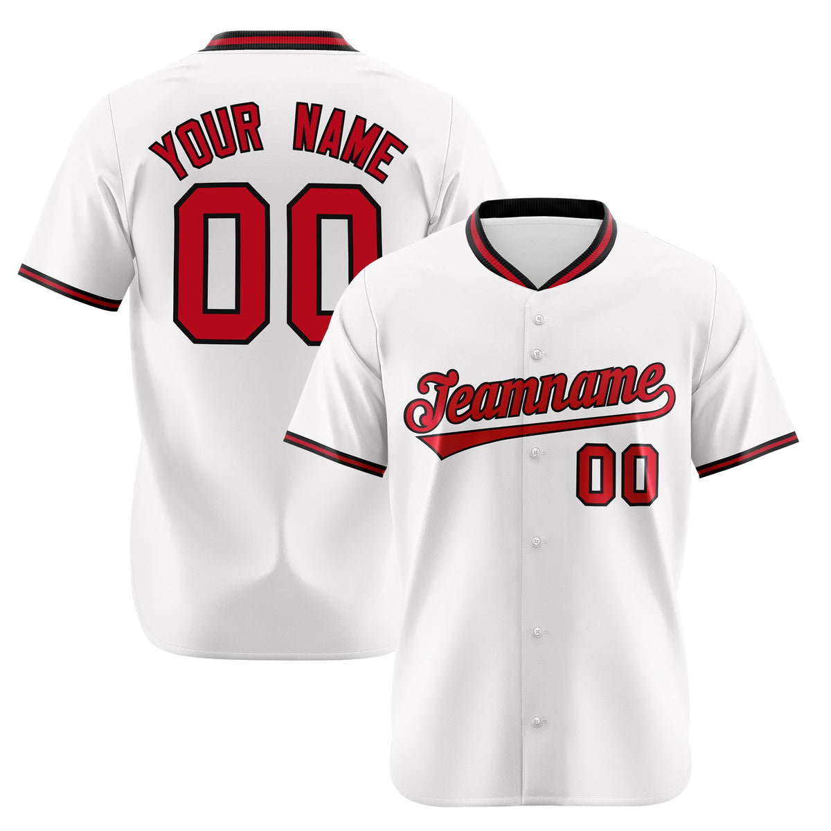 Custom White Black Red Authentic Baseball Jersey