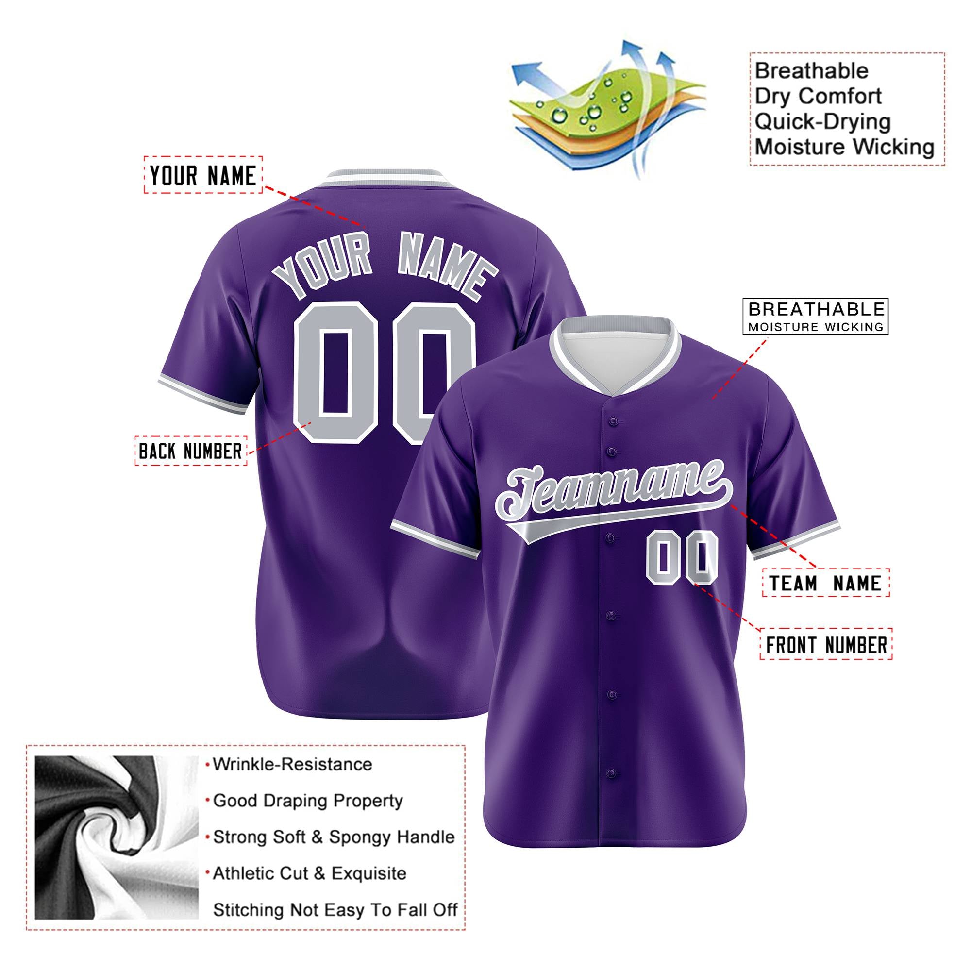 Custom Purple Gray White Authentic Baseball Jersey