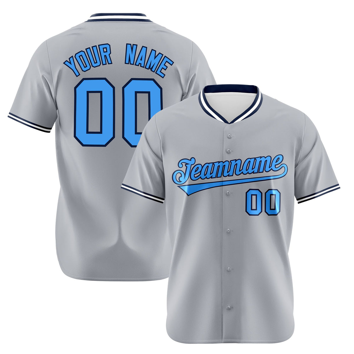 Custom Gray Powder Blue Black Authentic Baseball Jersey